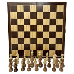 Fine Vintage Large French Polished Santos Mahogany Satinwood Folding Chess Set
