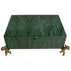 Fine Vintage Malachite Intarsia Box with Gilded Bronze Cherubs