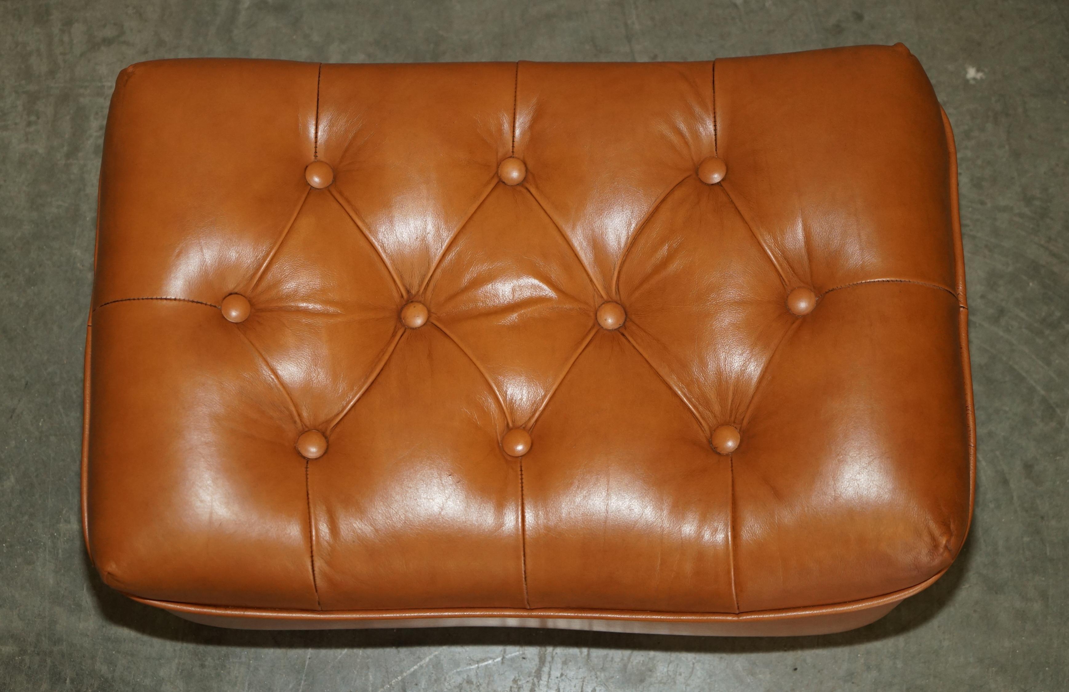 English FINE VINTAGE MiD CENTURY MODERN TAN BROWN LEATHER CHESTERFIELD TUFTED FOOTSTOOL