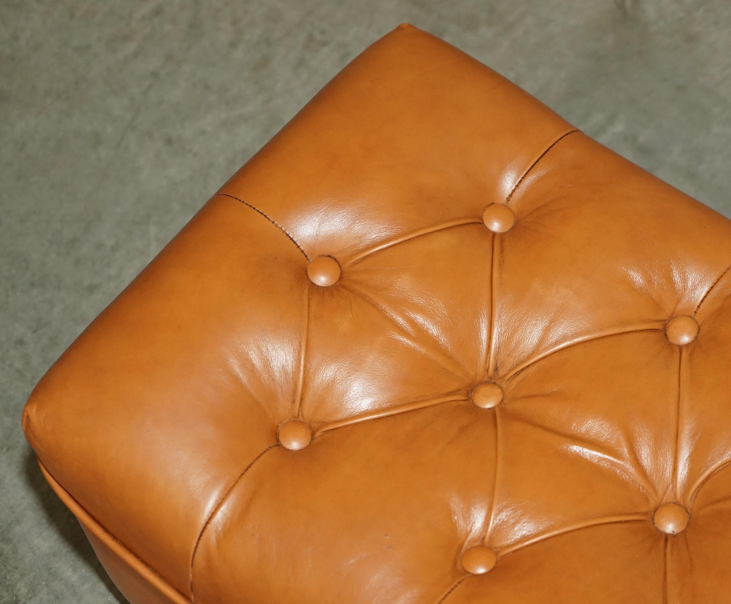 Hand-Crafted FINE VINTAGE MiD CENTURY MODERN TAN BROWN LEATHER CHESTERFIELD TUFTED FOOTSTOOL