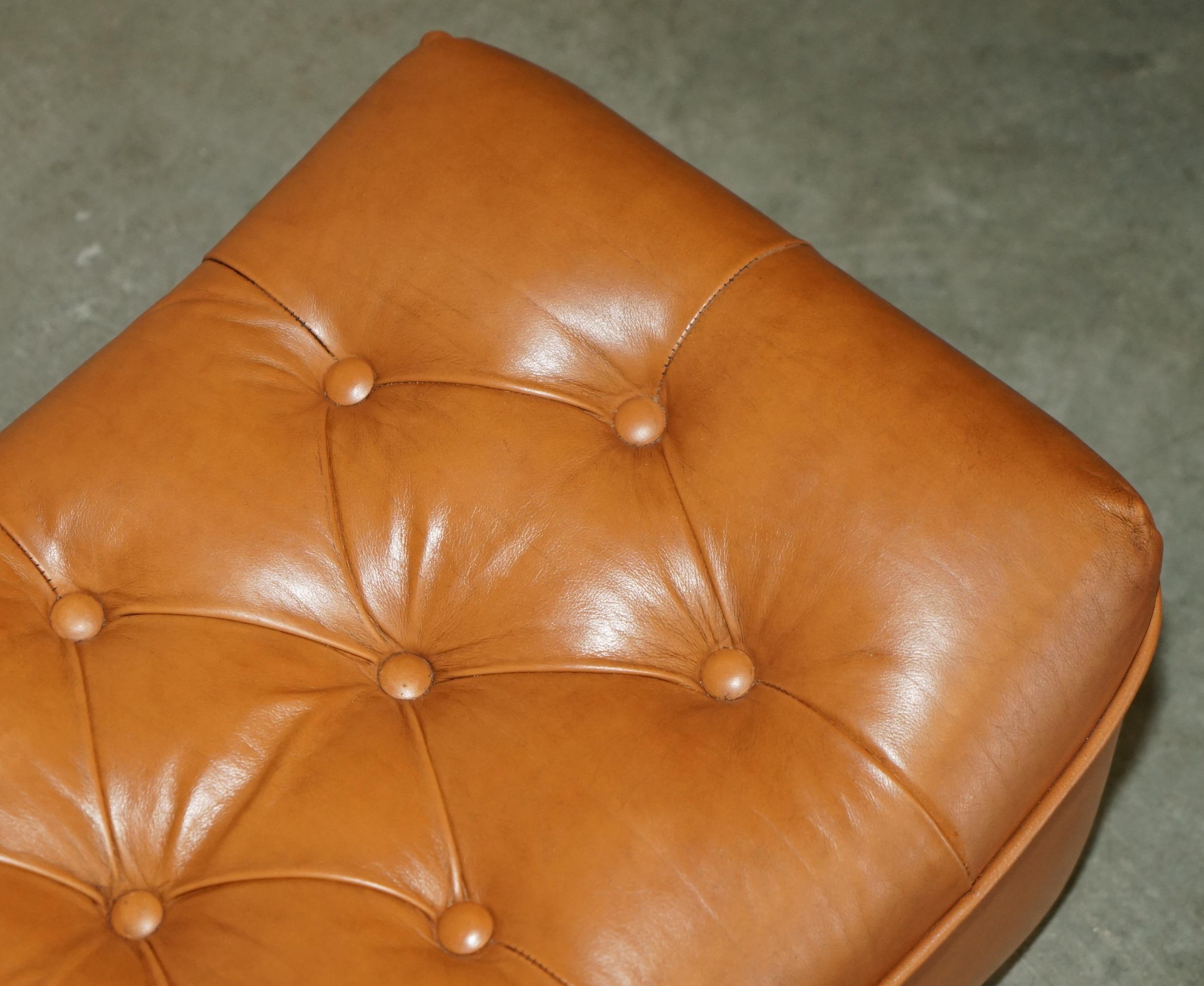 Late 20th Century FINE VINTAGE MiD CENTURY MODERN TAN BROWN LEATHER CHESTERFIELD TUFTED FOOTSTOOL