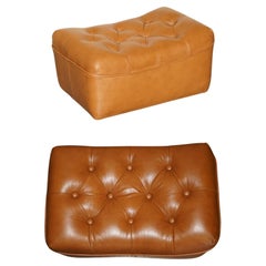 FINE VINTAGE MiD CENTURY MODERN TAN BROWN LEATHER CHESTERFIELD TUFTED FOOTSTOOL