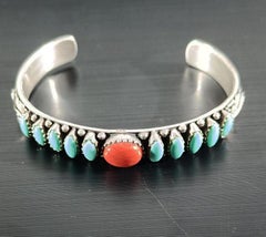 Fine Vintage Native American Navajo Cuff bracelet Silver Turquoise