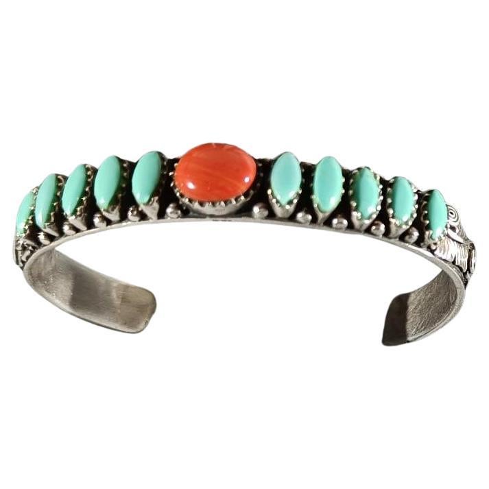 Bracciale Navajo d
epoca in argento con turchese