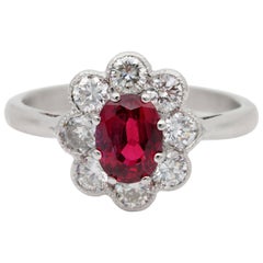 Fine Vintage Natural 1.16 Ct No Heat Siam Ruby .80 Ct G VVS Diamond Cluster ring