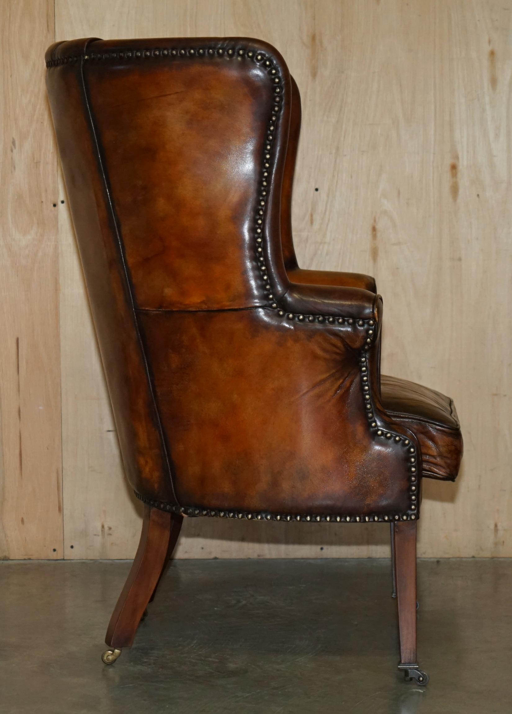 FINE VINTAGE RESTORED 1966 MUSTANG CAR BROWN LEATHER ART DECO WINGBACK ARMCHAiR 3