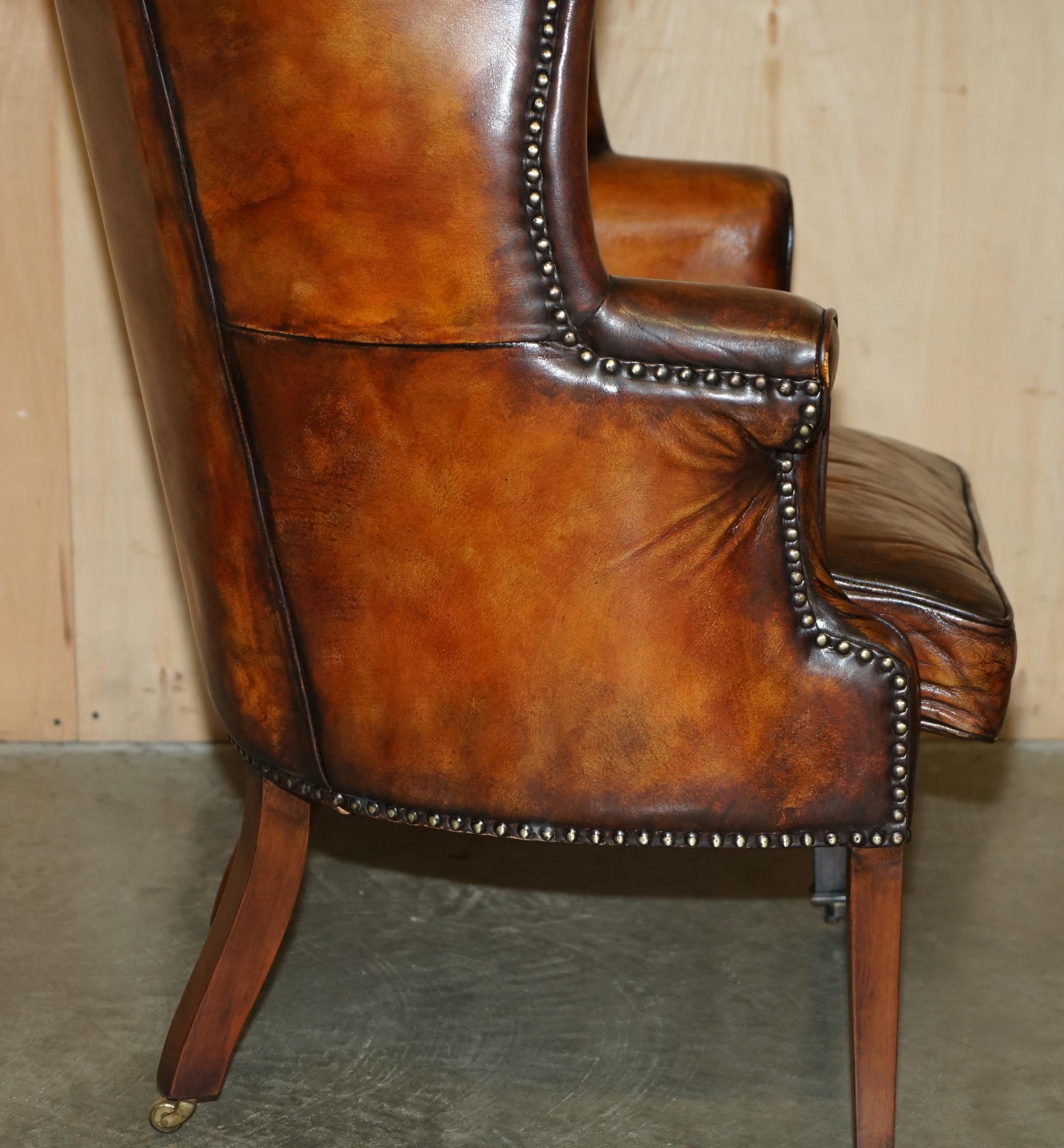FINE VINTAGE RESTORED 1966 MUSTANG CAR BROWN LEATHER ART DECO WINGBACK ARMCHAiR 4