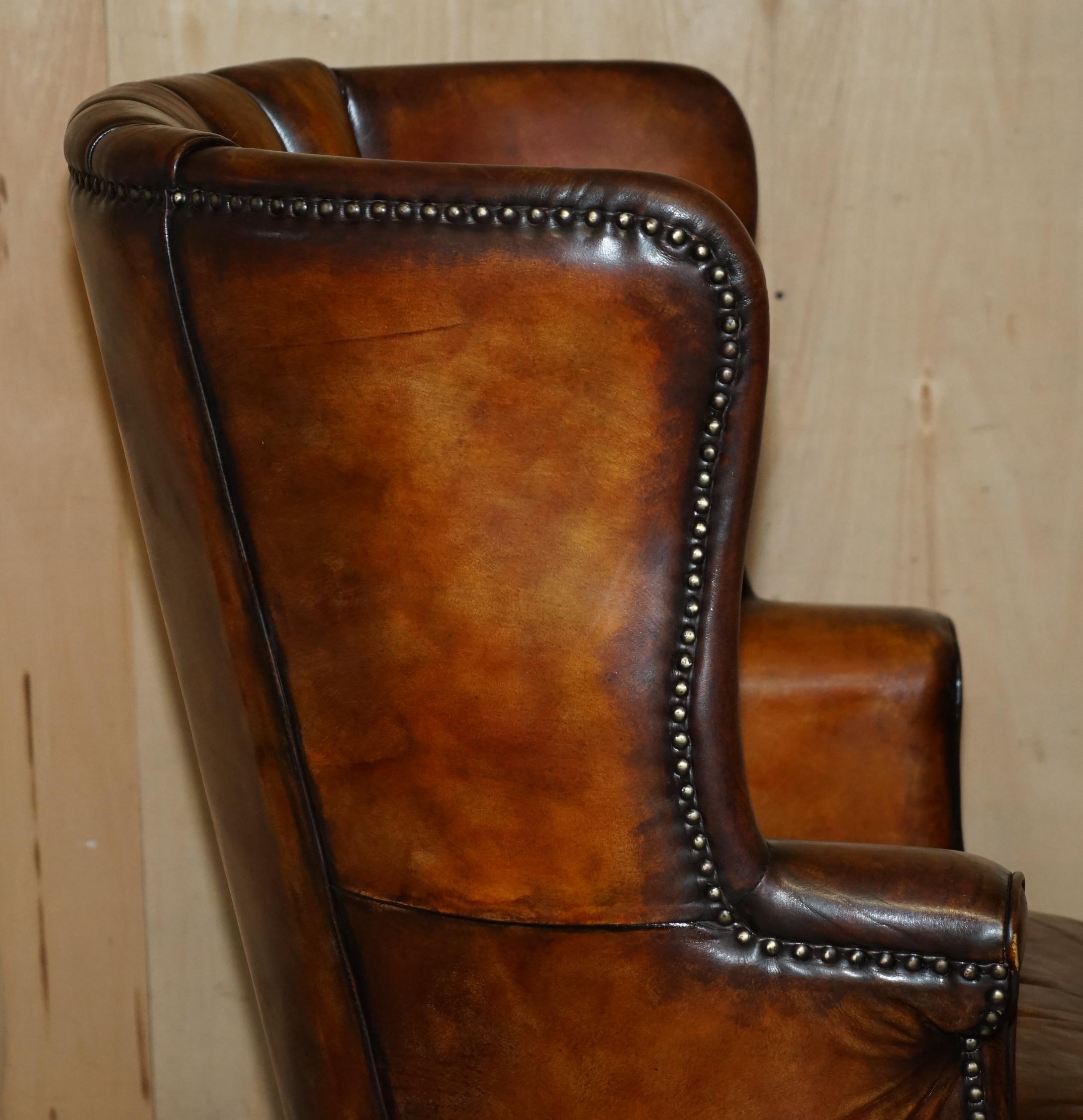 FINE VINTAGE RESTORED 1966 MUSTANG CAR BROWN LEATHER ART DECO WINGBACK ARMCHAiR 5