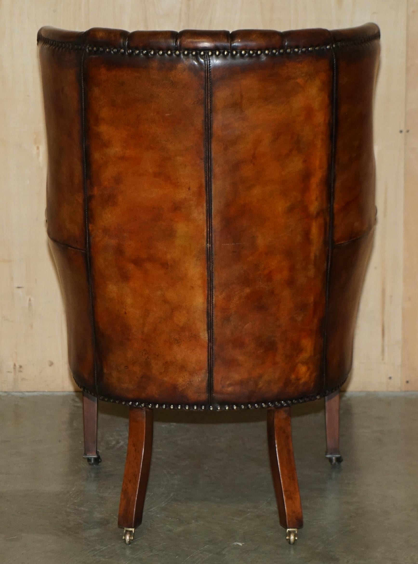 FINE VINTAGE RESTORED 1966 MUSTANG CAR BROWN LEATHER ART DECO WINGBACK ARMCHAiR 6