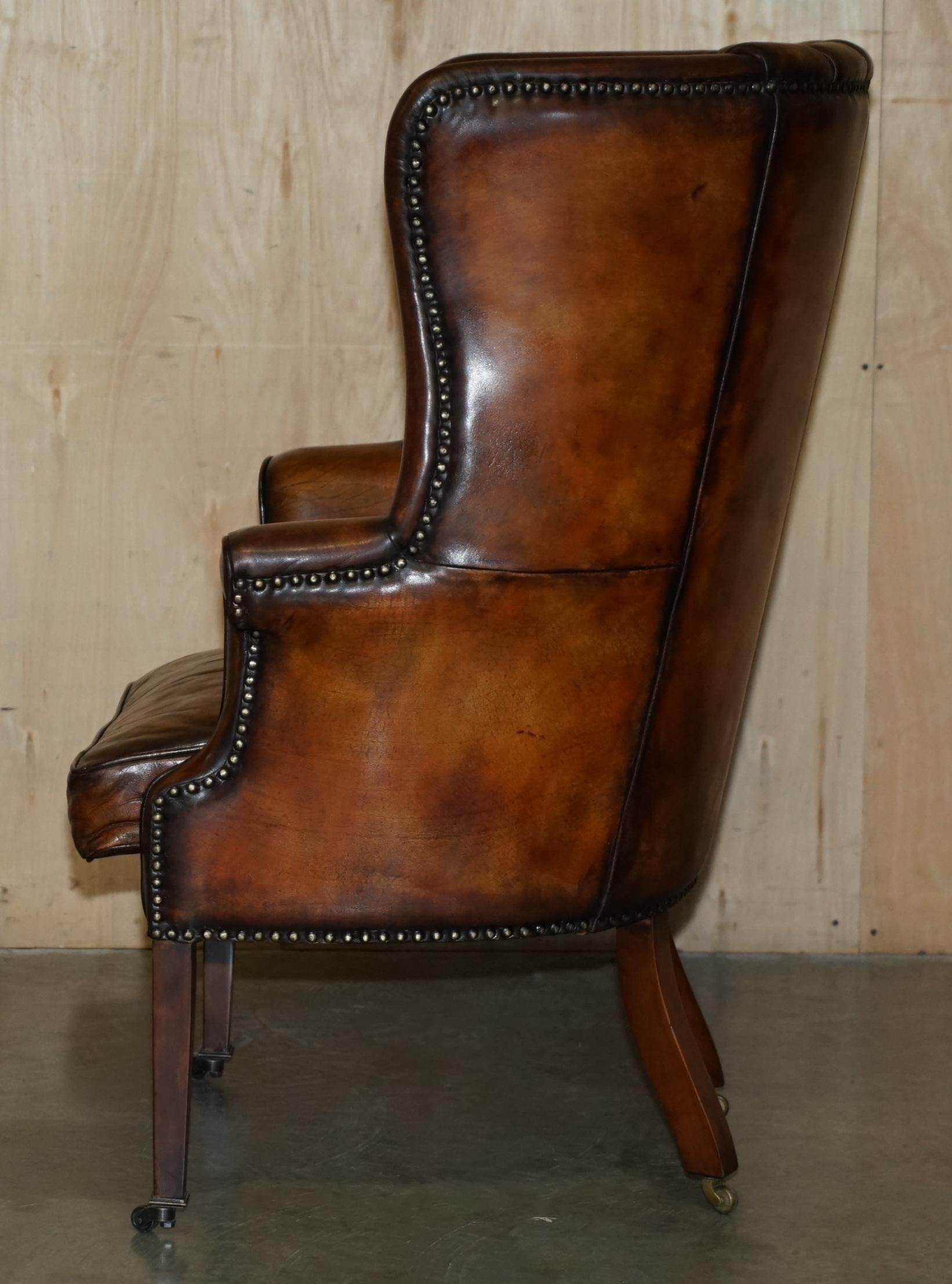 FINE VINTAGE RESTORED 1966 MUSTANG CAR BROWN LEATHER ART DECO WINGBACK ARMCHAiR 7