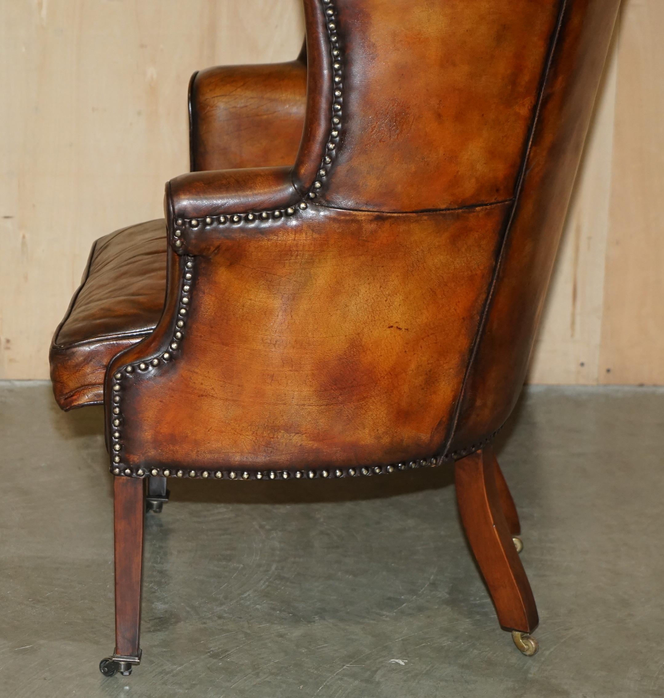 FINE VINTAGE RESTORED 1966 MUSTANG CAR BROWN LEATHER ART DECO WINGBACK ARMCHAiR 8