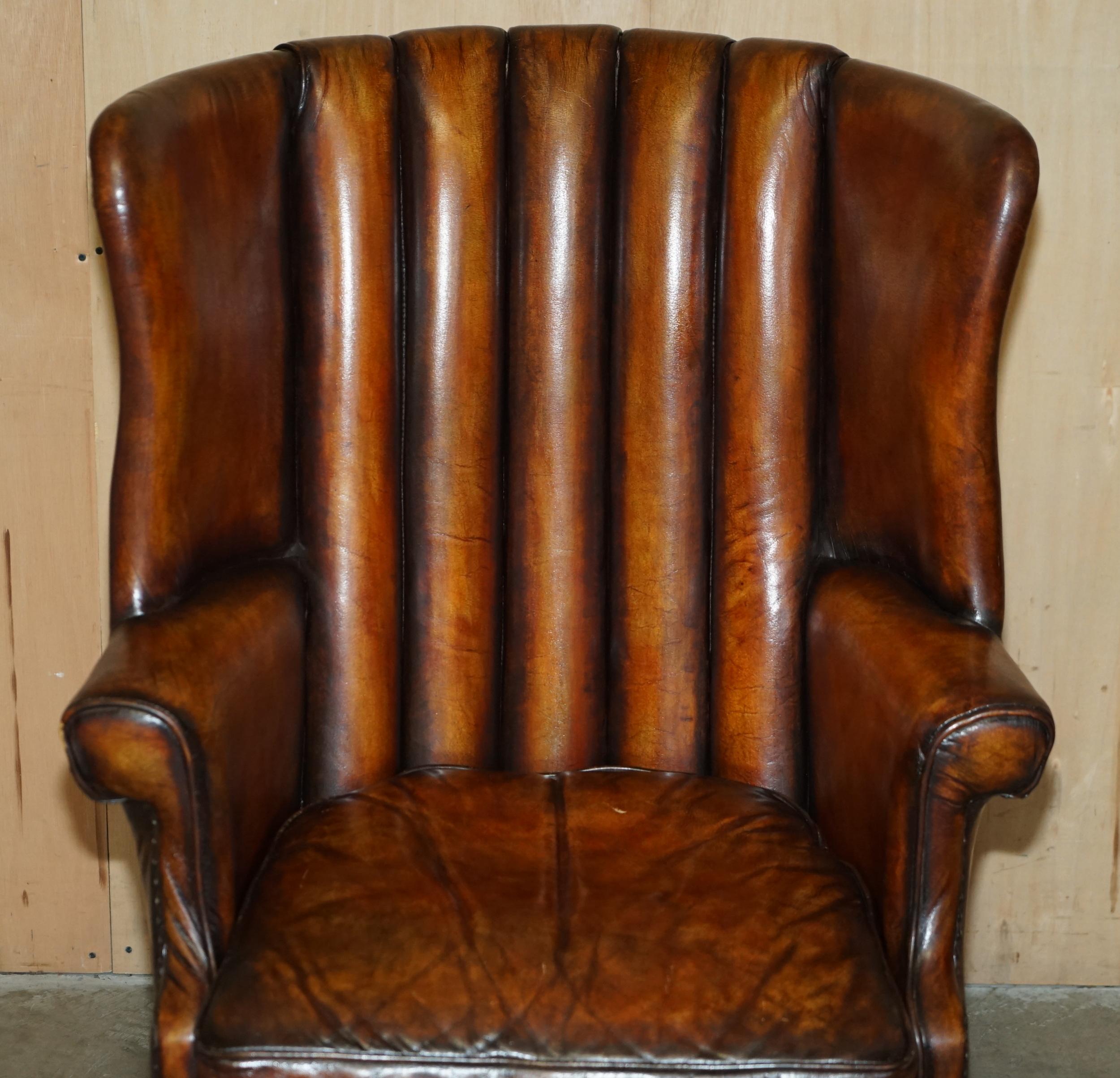 Art Deco FINE VINTAGE RESTORED 1966 MUSTANG CAR BROWN LEATHER ART DECO WINGBACK ARMCHAiR