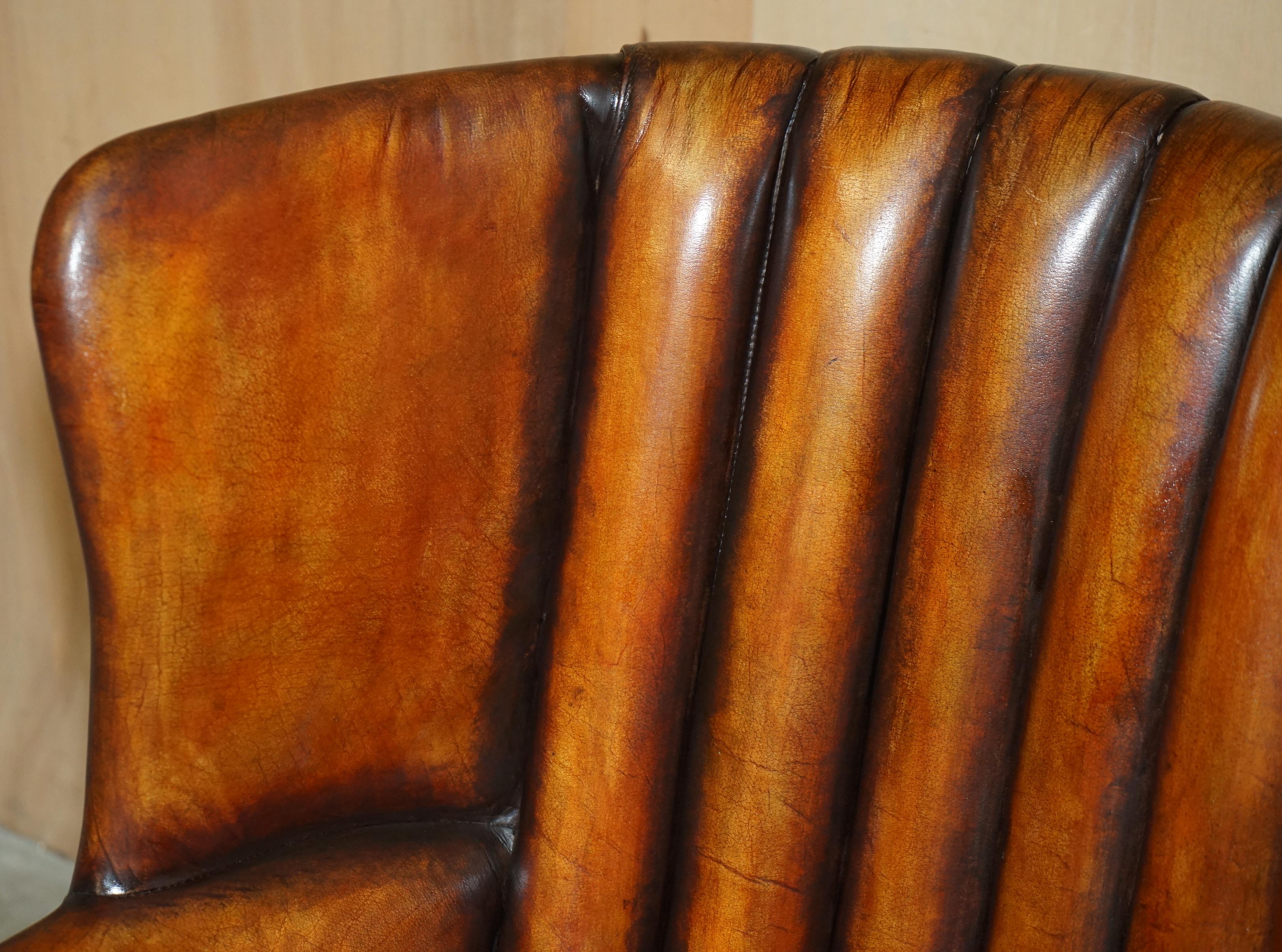 Hand-Crafted FINE VINTAGE RESTORED 1966 MUSTANG CAR BROWN LEATHER ART DECO WINGBACK ARMCHAiR
