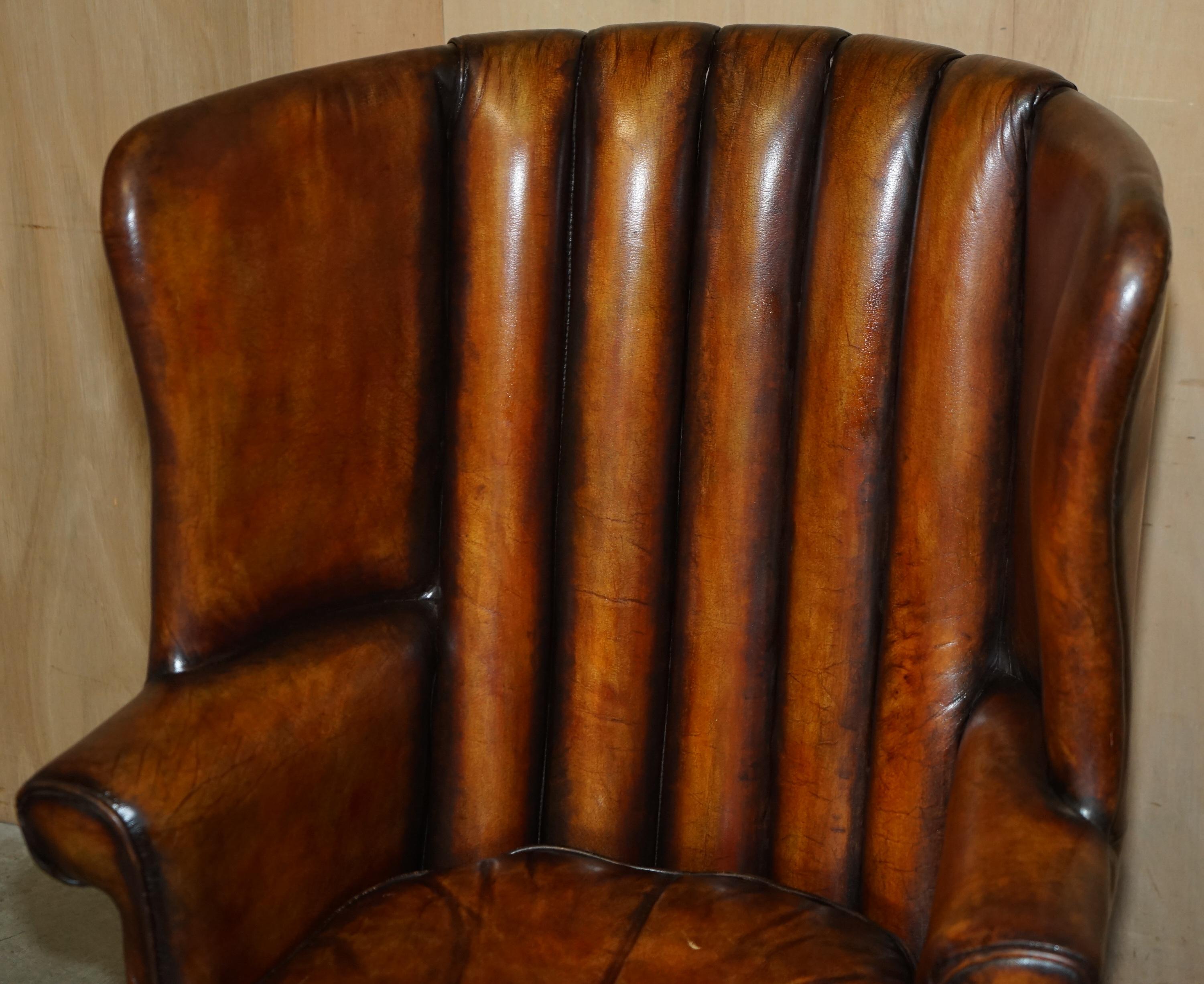 20th Century FINE VINTAGE RESTORED 1966 MUSTANG CAR BROWN LEATHER ART DECO WINGBACK ARMCHAiR