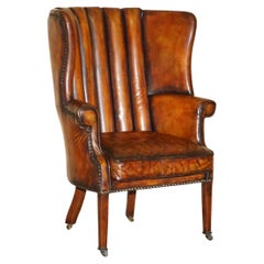 FINE VINTAGE RESTORED 1966 MUSTANG CAR BROWN LEATHER ART DECO WINGBACK ARMCHAiR