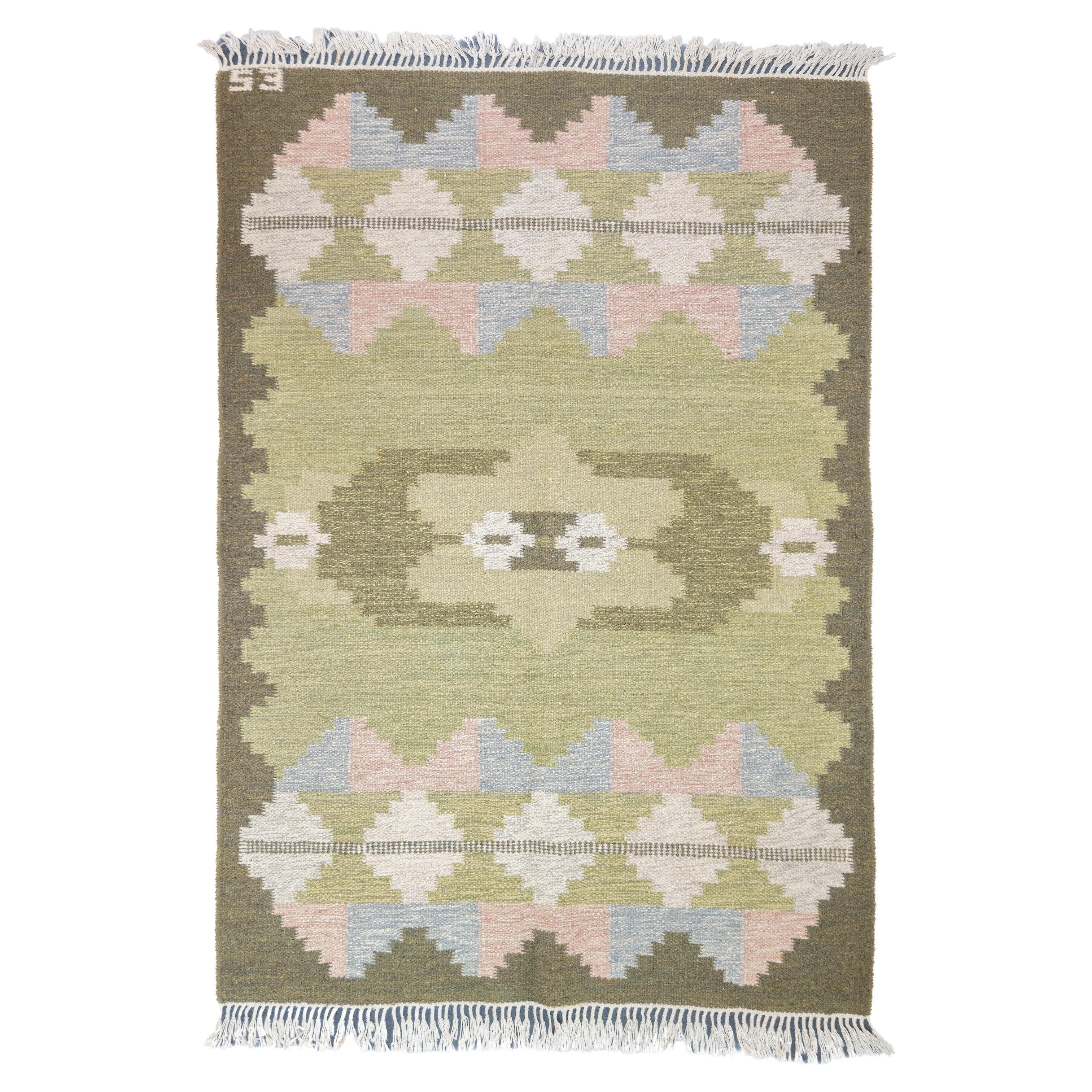 Fine Vintage Swedish Kilim Rug 4'6'' x 5'5'' For Sale