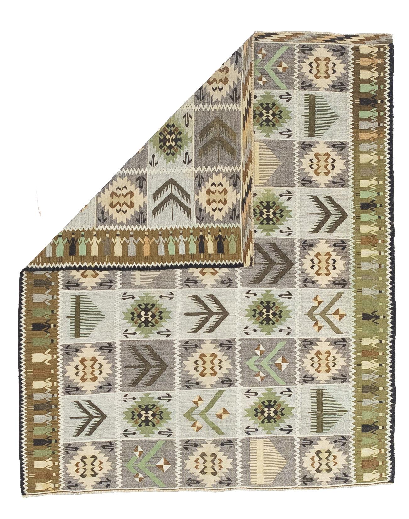 Fine Vintage Swedish Kilim Wool Rug 5'1