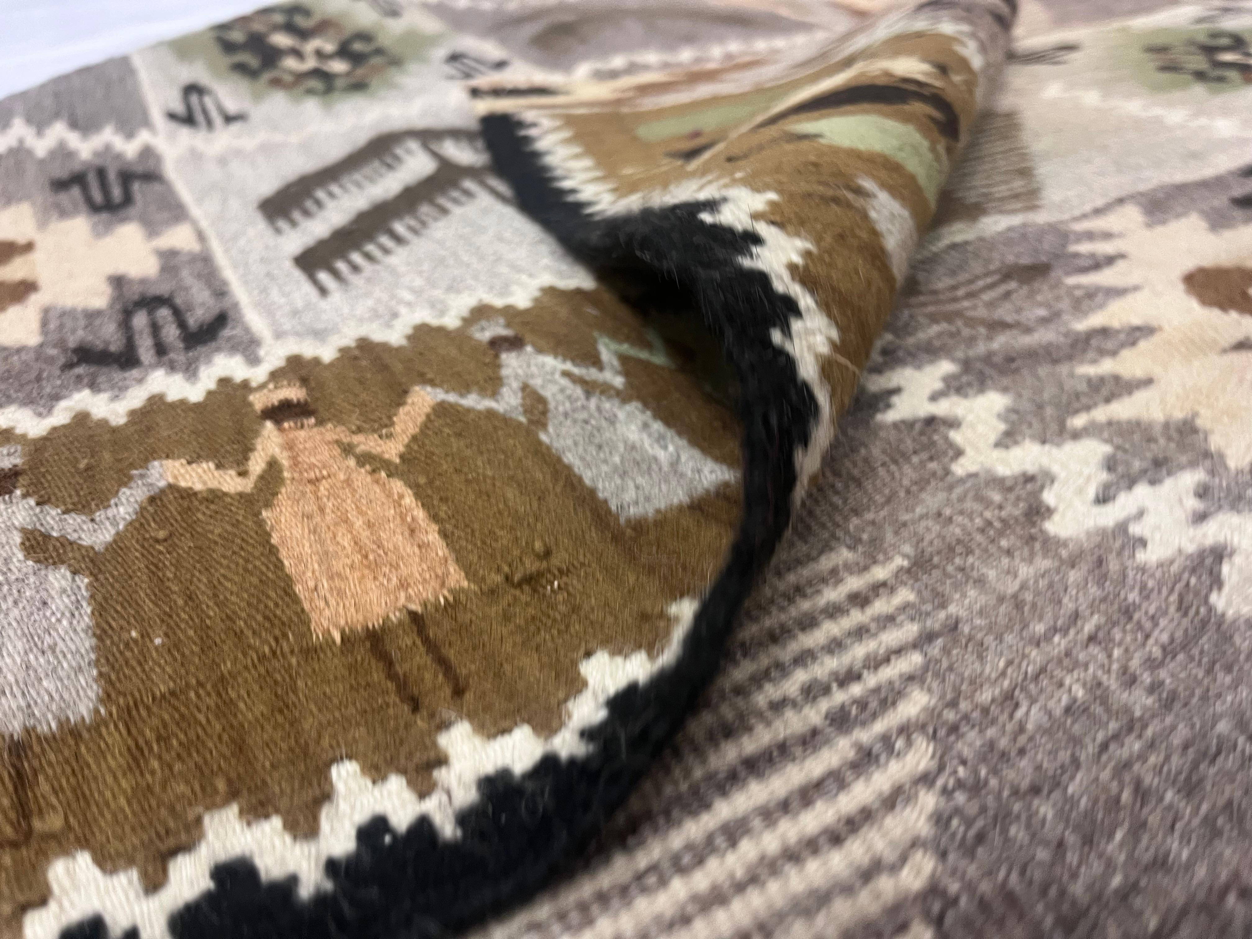 20th Century Fine Vintage Swedish Kilim Wool Rug 5'1