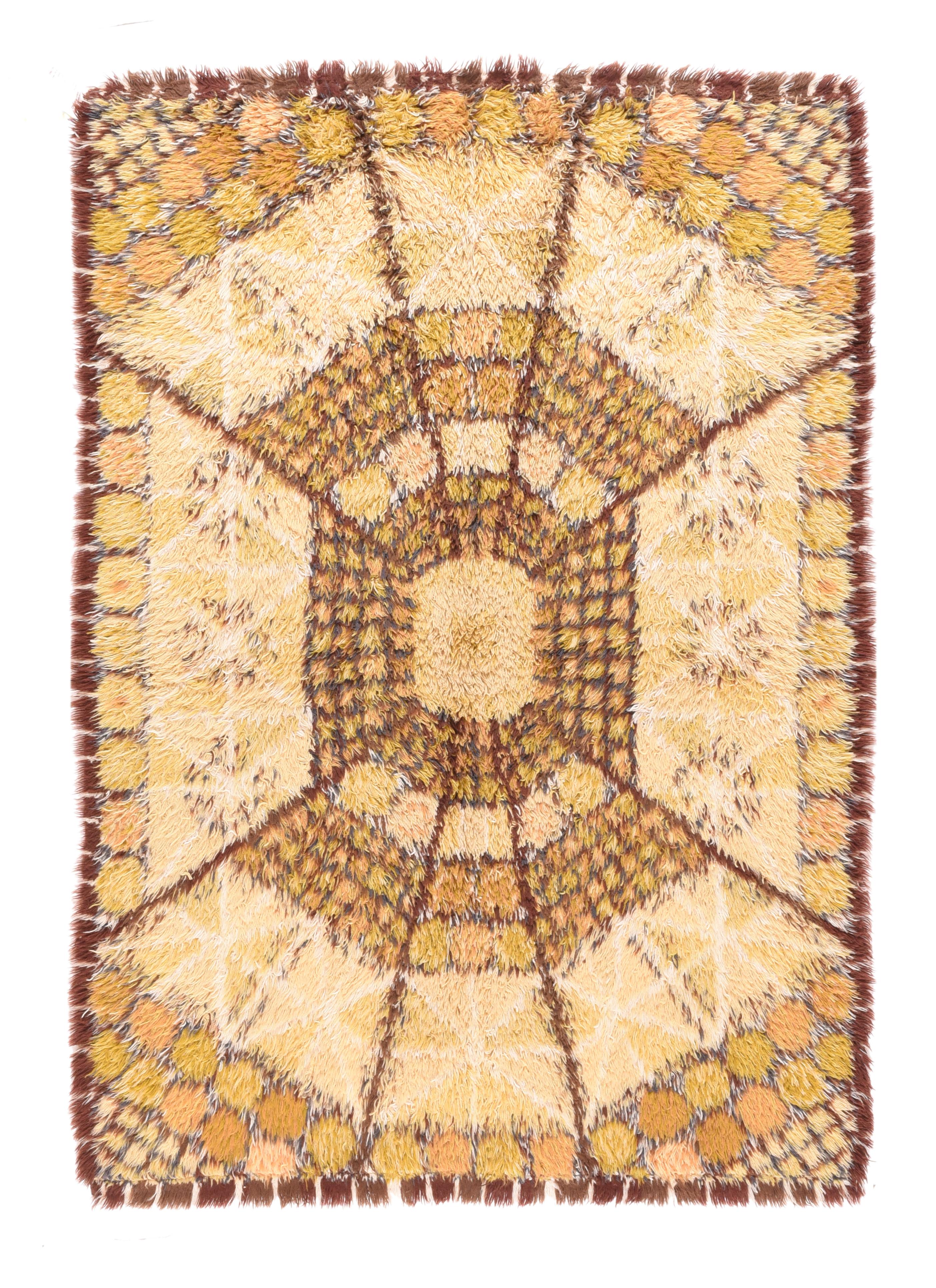 Hand-Knotted Vintage Swedish Shag Rug, Hand Knotted, circa 1950s