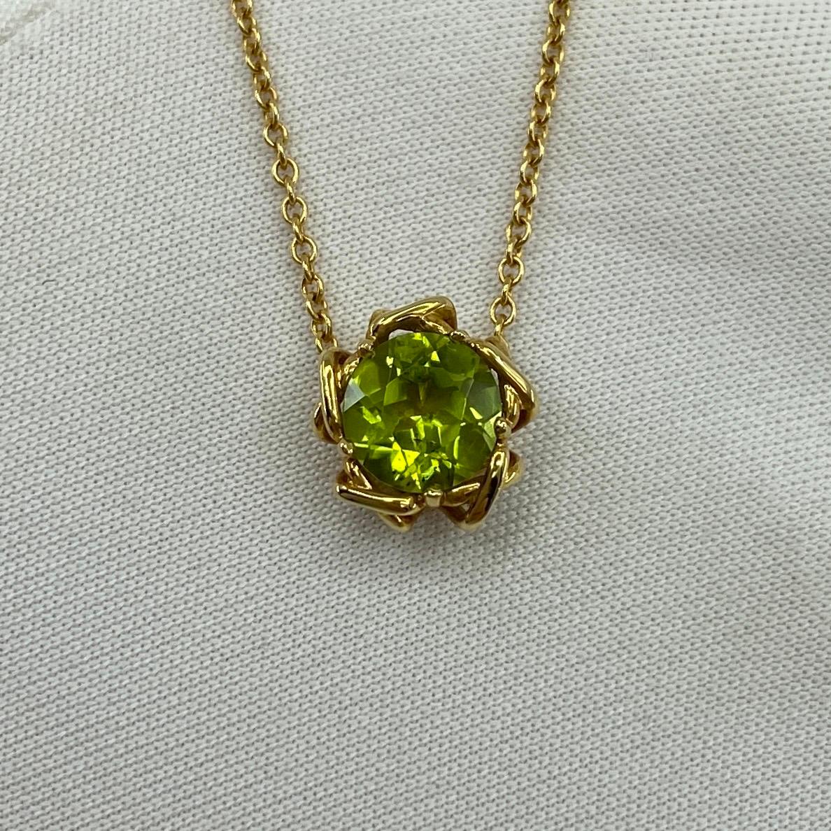 Fine Vintage Tiffany & Co. Round Cut Peridot 18k Yellow Gold Pendant Necklace 5