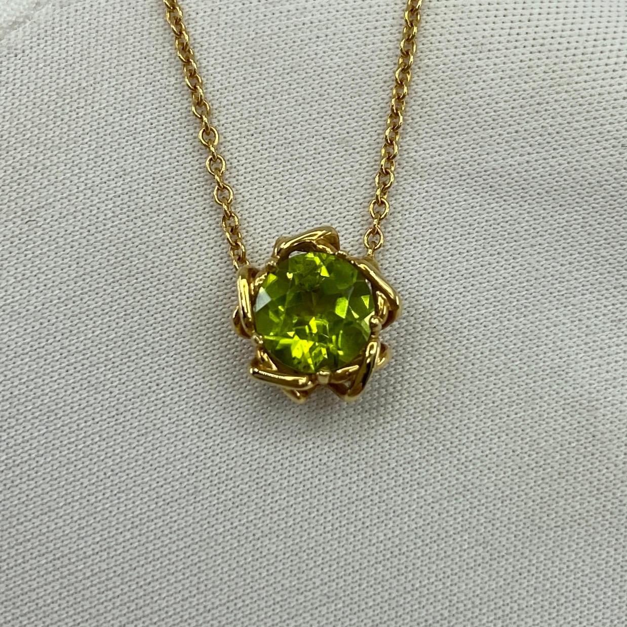 Fine Vintage Tiffany & Co. Round Cut Peridot 18k Yellow Gold Pendant Necklace 1