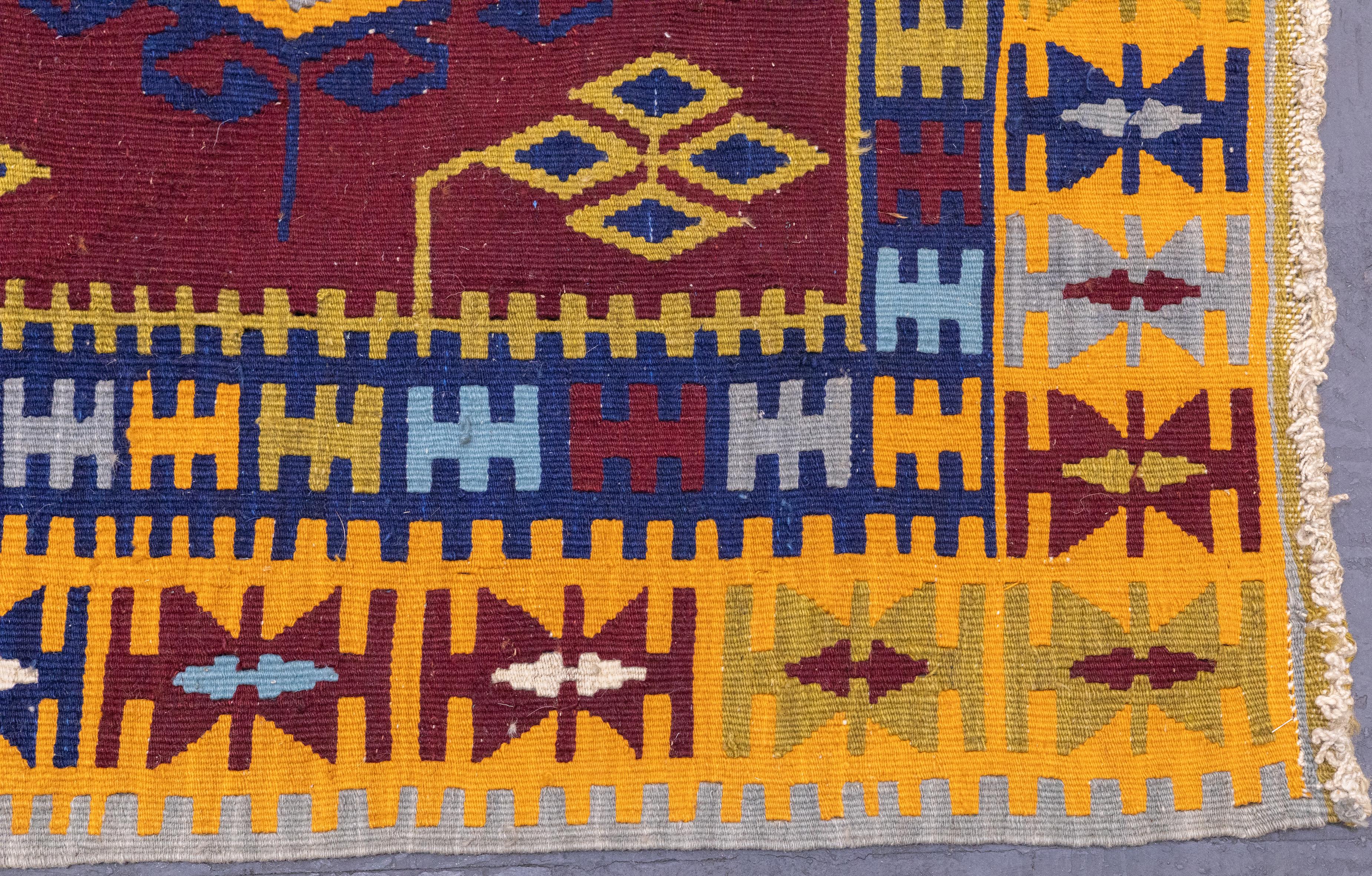 Fina Alfombra de Lana Kilim Turca Vintage de Anatolia 3'6'' x 4'10'' en venta 2