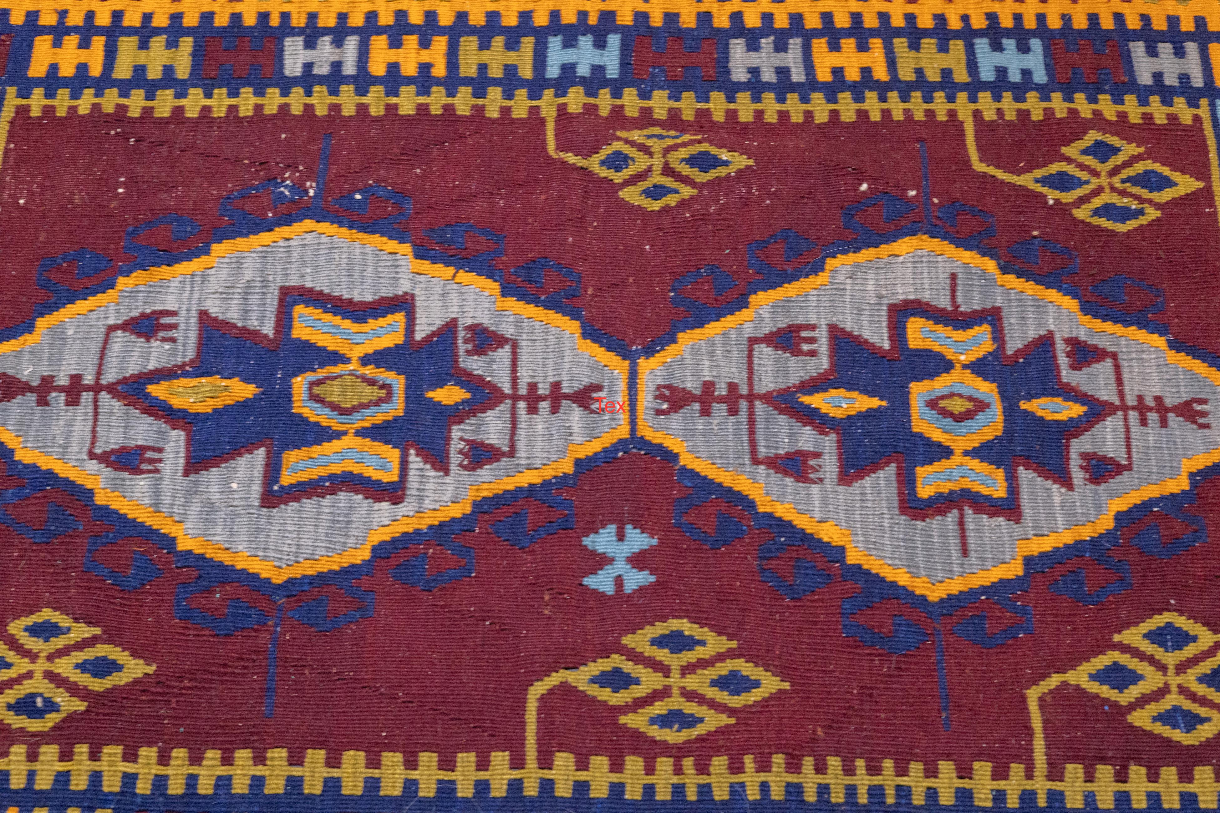 Fina Alfombra de Lana Kilim Turca Vintage de Anatolia 3'6'' x 4'10'' en venta 3