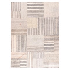 Türkischer Flachgewebe-Wollteppich im Vintage-Stil 7'6'' x 10'3''
