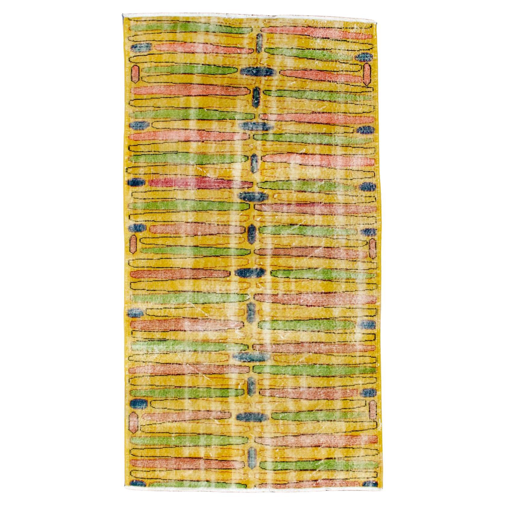 Fine Vintage Türkisch Moderner Wollteppich 3'9" x 7' im Angebot