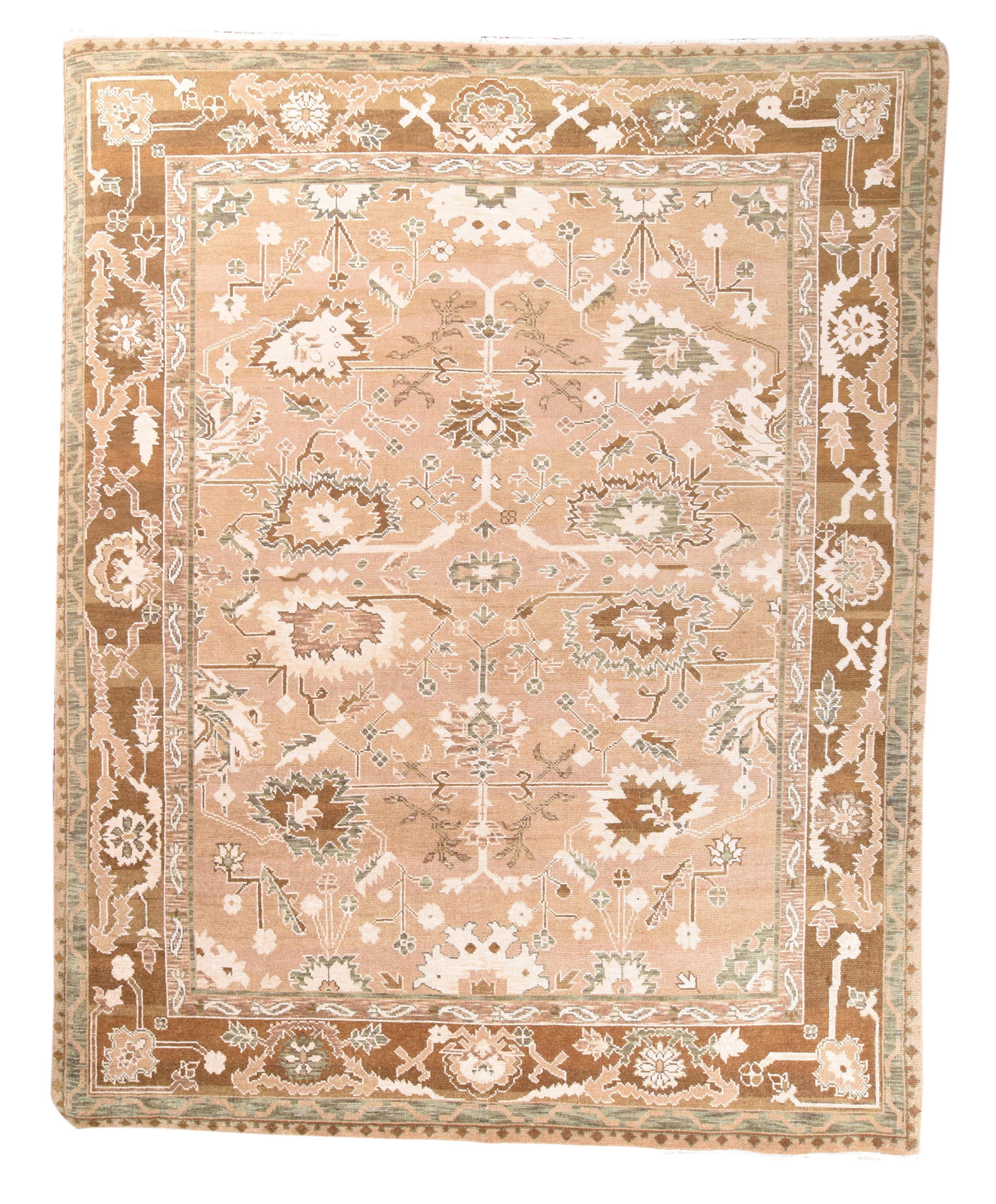 Hand-Knotted Turkish Oushak Area Rug For Sale