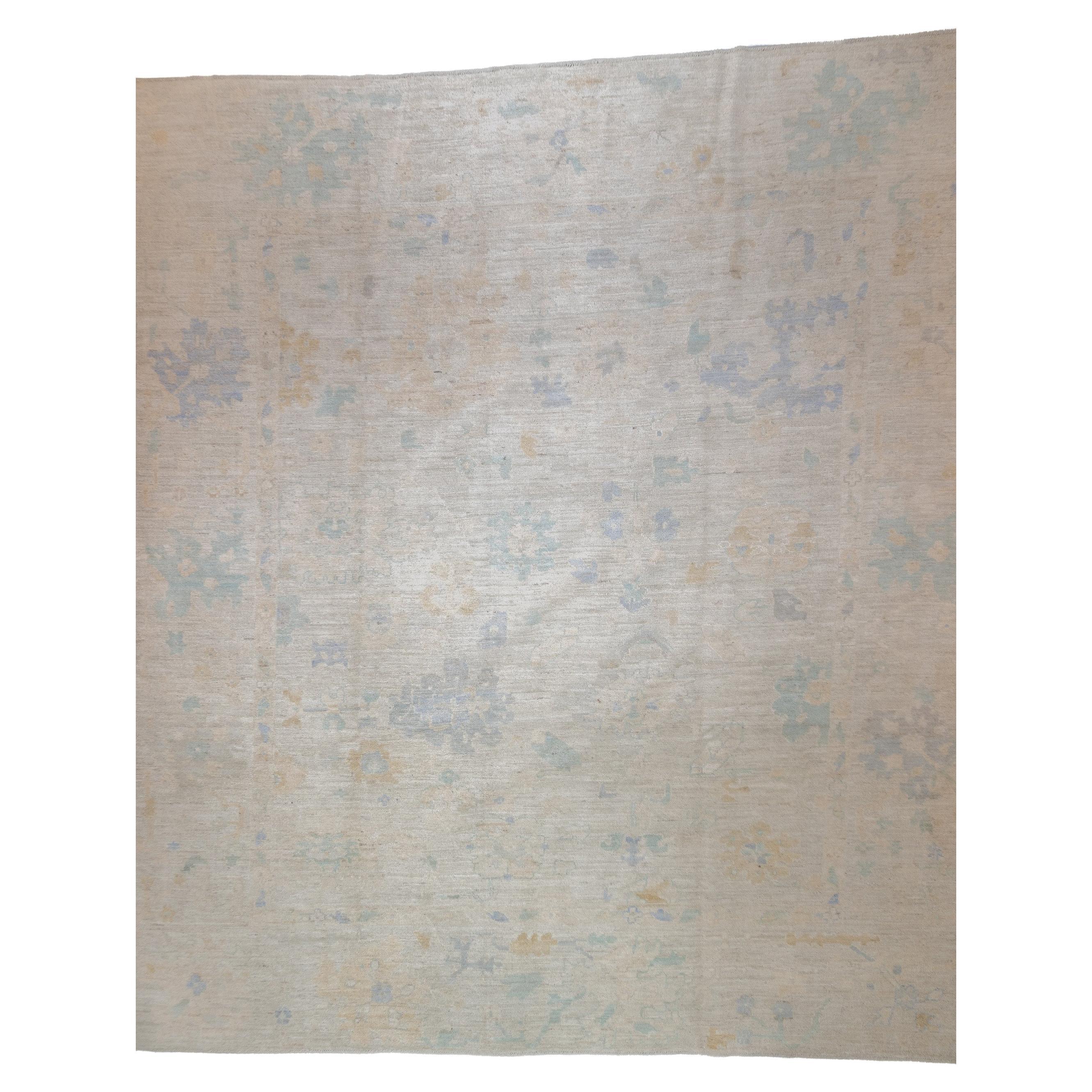 Fine Vintage Turkish Oushak Wool Rug 8'5'' x 9'9'' For Sale