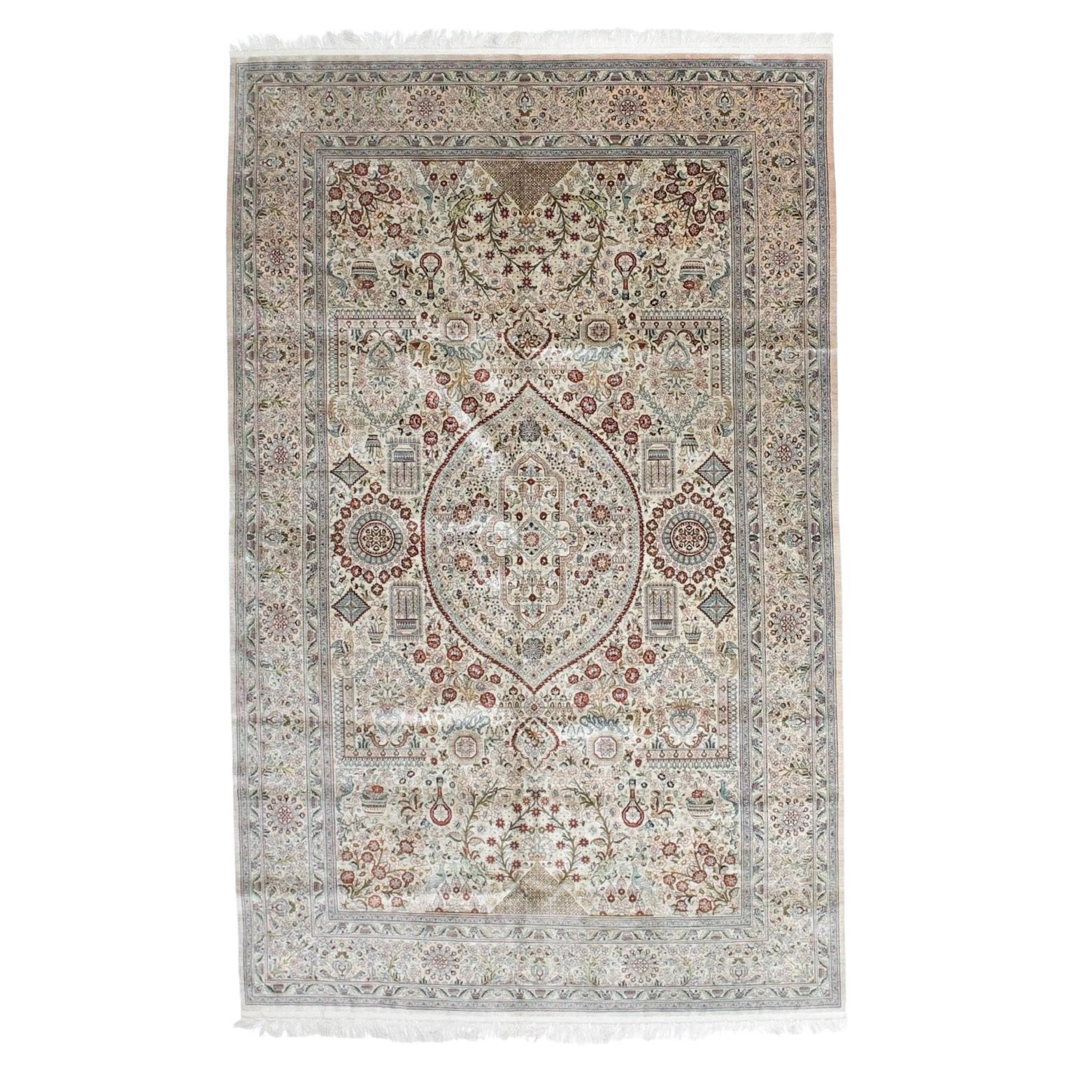 Fine Vintage Turkish Silk Hereke Rug 5’0" x 8’0"
