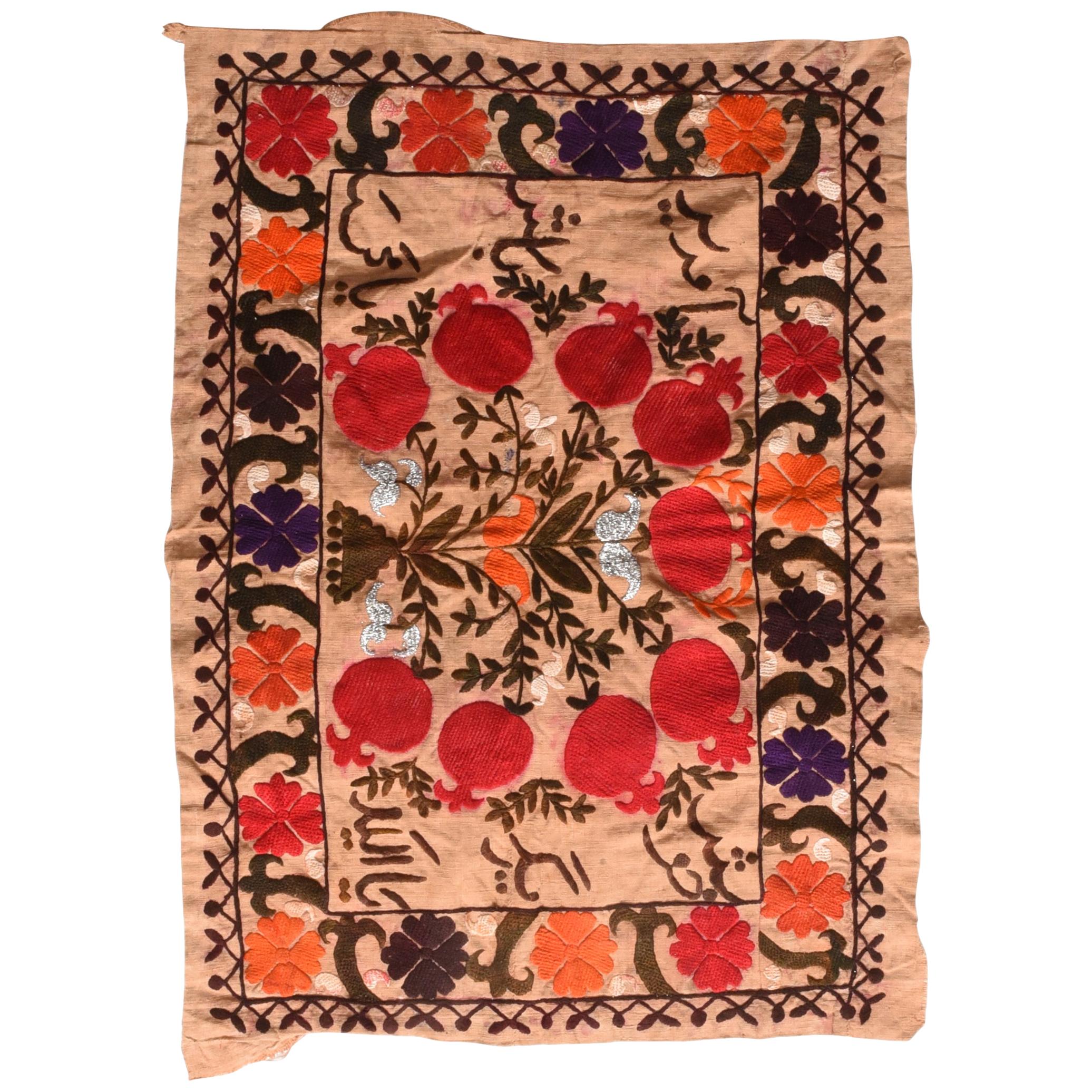 Vintage Central Asian Suzani Embroidery Rug For Sale at 1stDibs