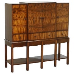 Fine Vintage Waring & Gillows Ltd Fully Stamped Flamed Hardwood Drinks Cabinet