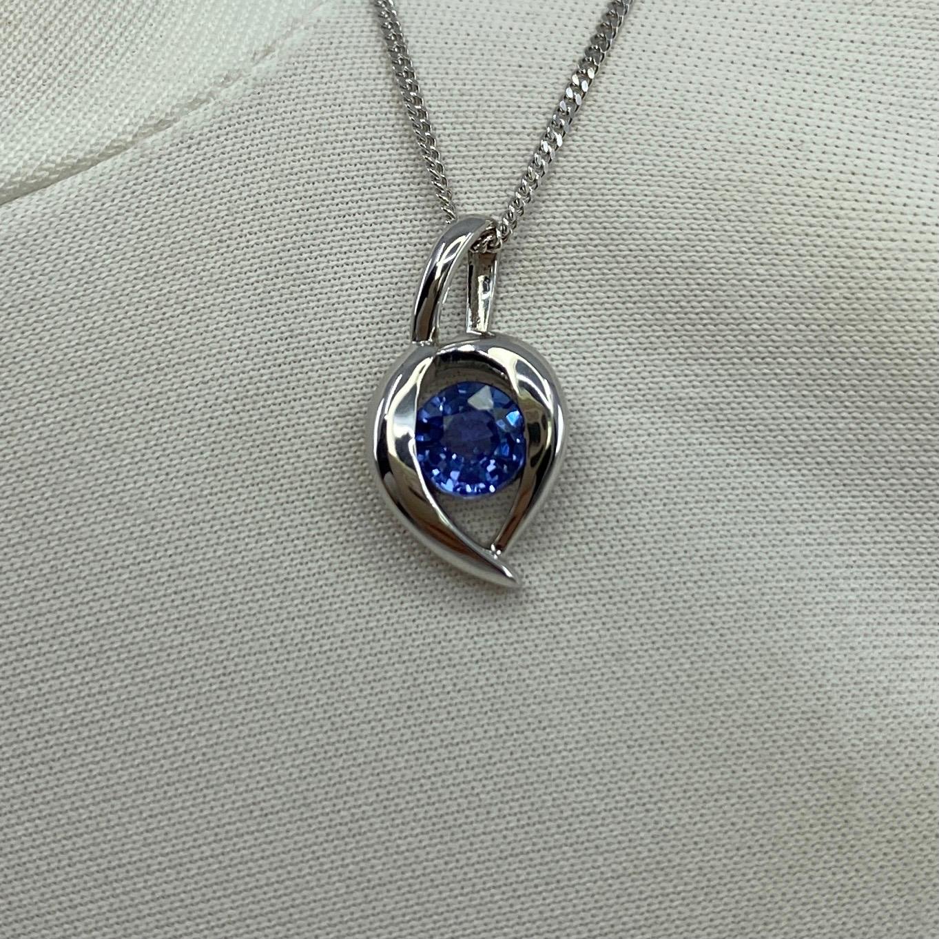 Fine Natural Vivid Blue Ceylon Sapphire Round 18k White Gold Solitaire Pendant 1