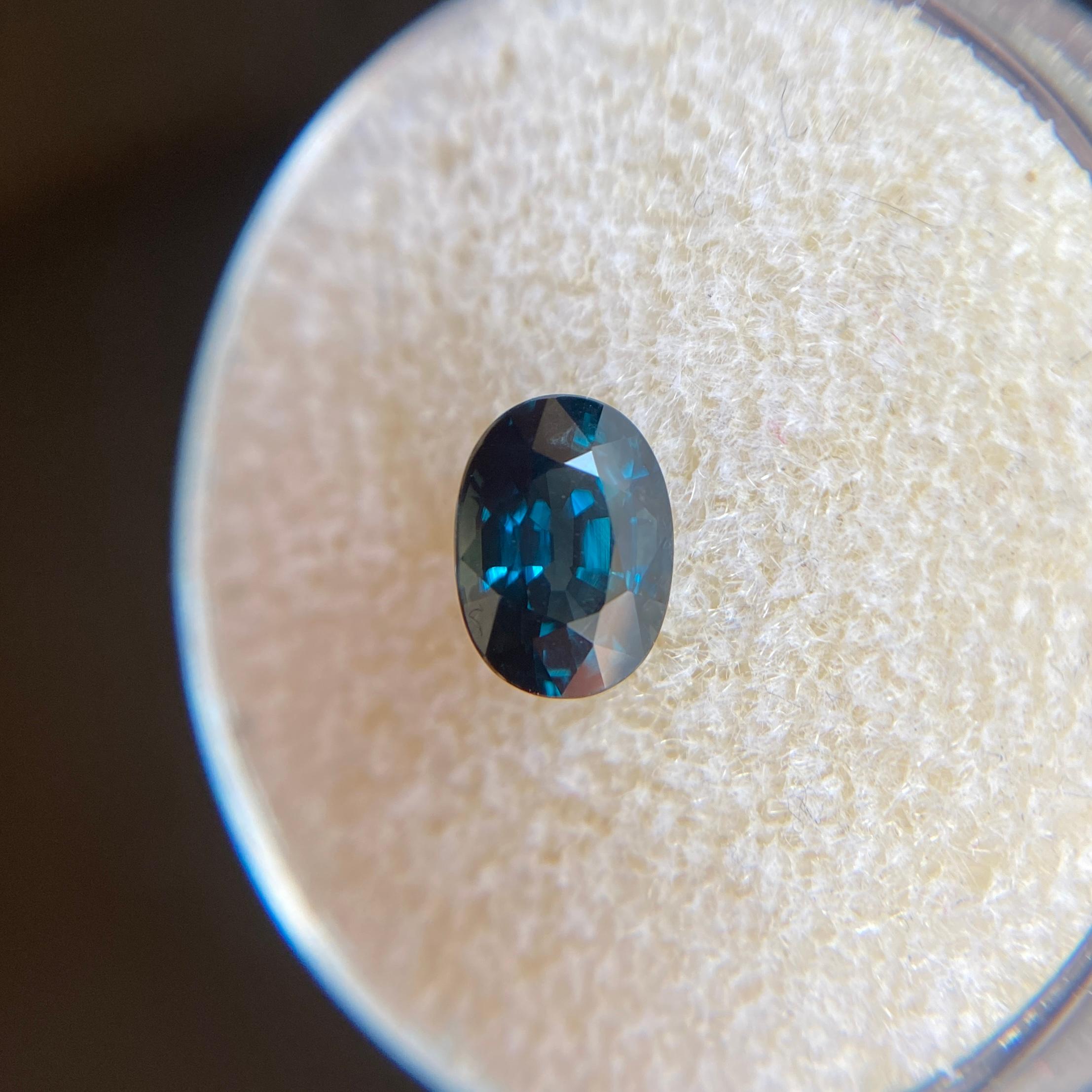 Women's or Men's Fine Vivid Blue Green Teal Sapphire 1.33ct Oval Cut Loose Gem