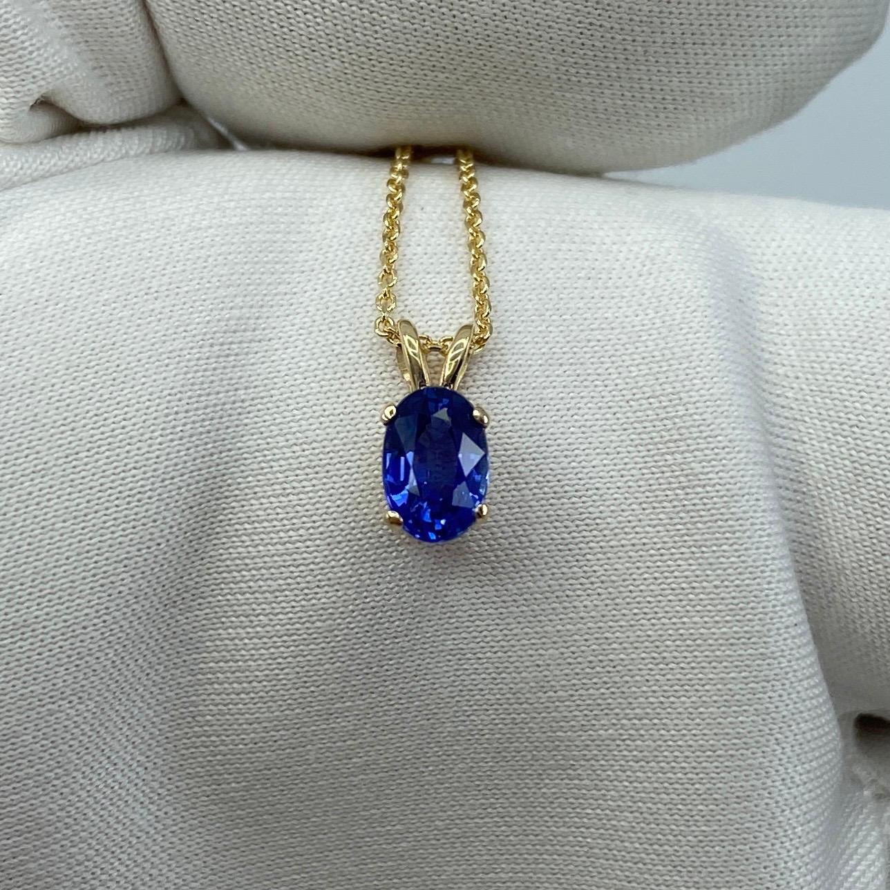 Vivid Blue Sapphire 14k Yellow Gold Solitaire Pendant.

0.71 Carat sapphire with a stunning fine vivid blue colour and an excellent oval cut. The sapphire also has excellent clarity, very clean stone. Measures just over 6x4mm. Set in a beautiful 14k