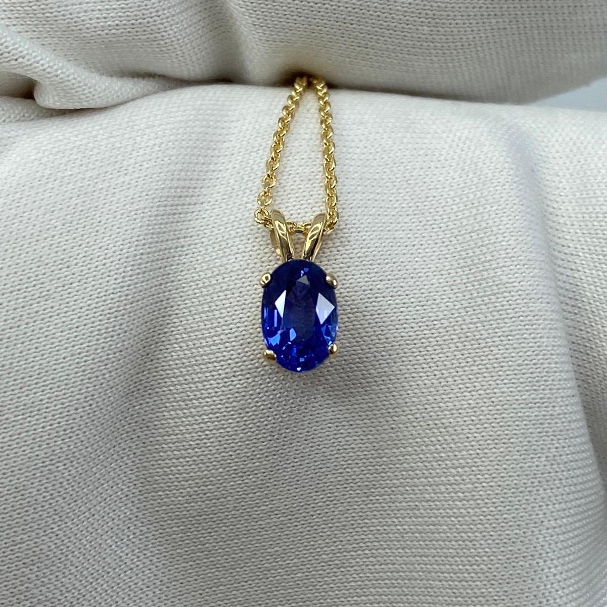 Women's or Men's Fine Vivid Blue Oval Cut Sapphire Yellow Gold Solitaire Pendant Necklace