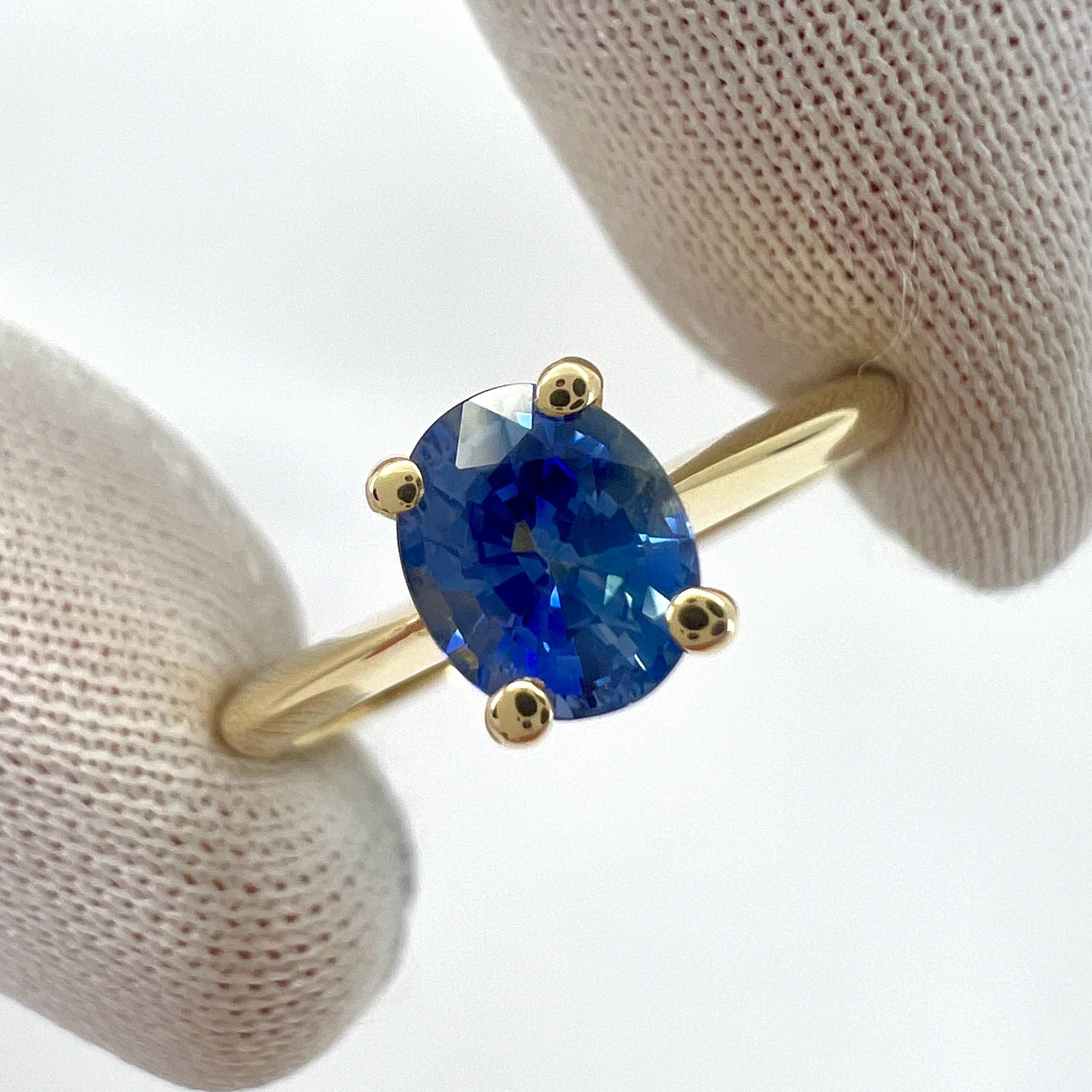 Fine Vivid Cornflower Blue Ceylon Sapphire Oval Cut 18k Yellow Solitaire Ring en vente 5
