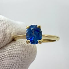 Fine Vivid Cornflower Blue Ceylon Sapphire Oval Cut 18k Yellow Solitaire Ring
