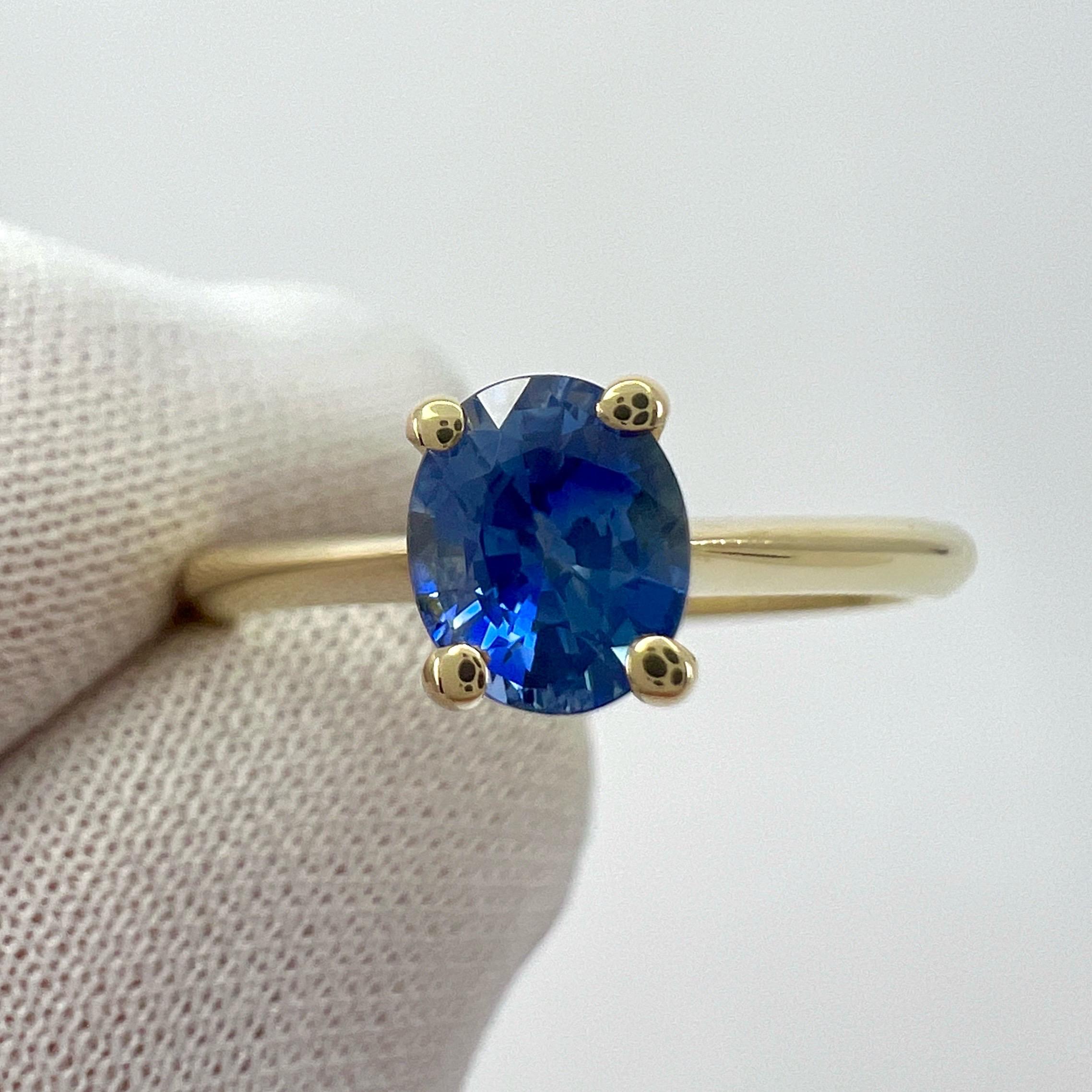 Fine Vivid Cornflower Blue Ceylon Sapphire Oval Cut 18k Yellow Solitaire Ring en vente 2