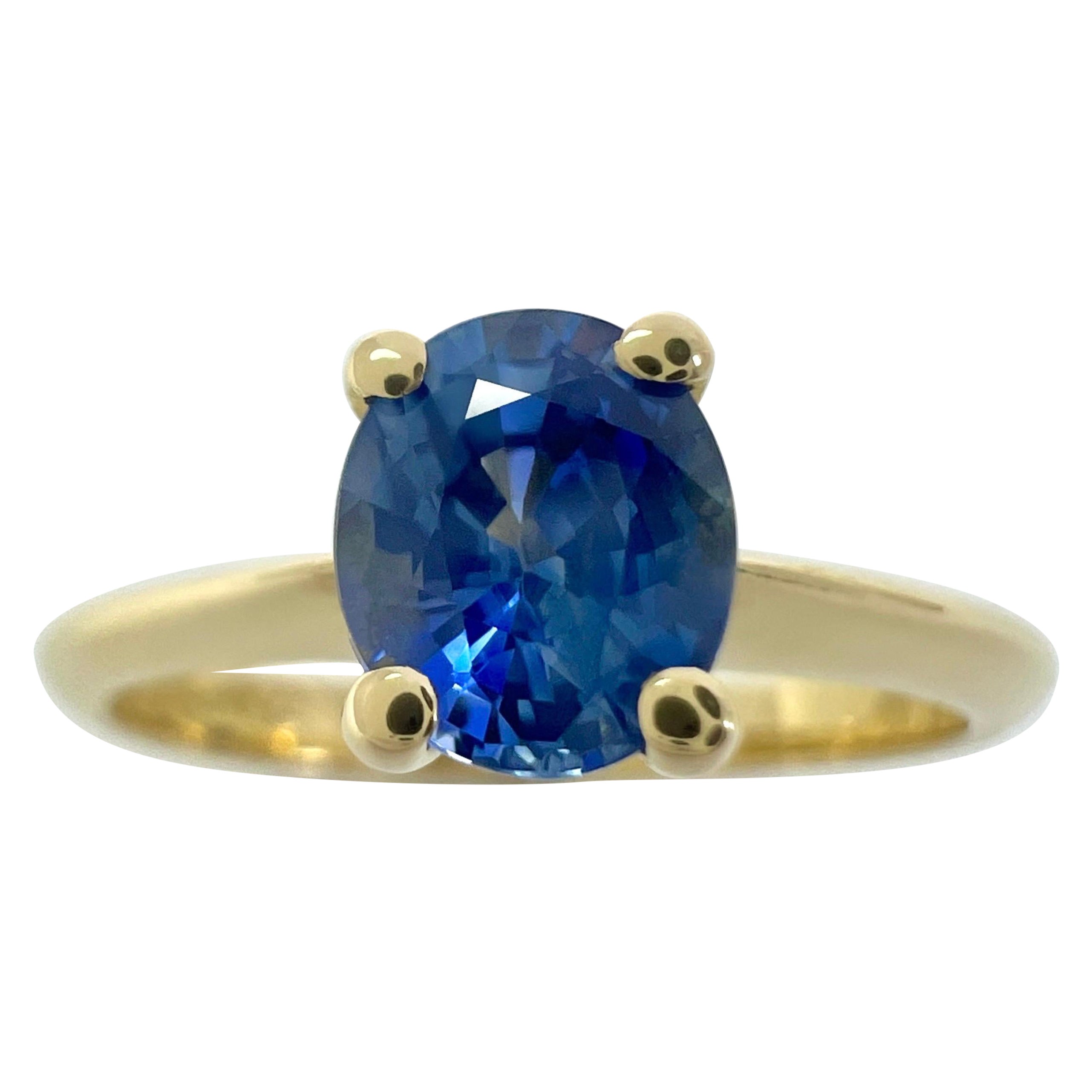 Feiner Vivid Cornflower Blue Ceylon Sapphire Oval Cut 18k Yellow Solitaire Ring