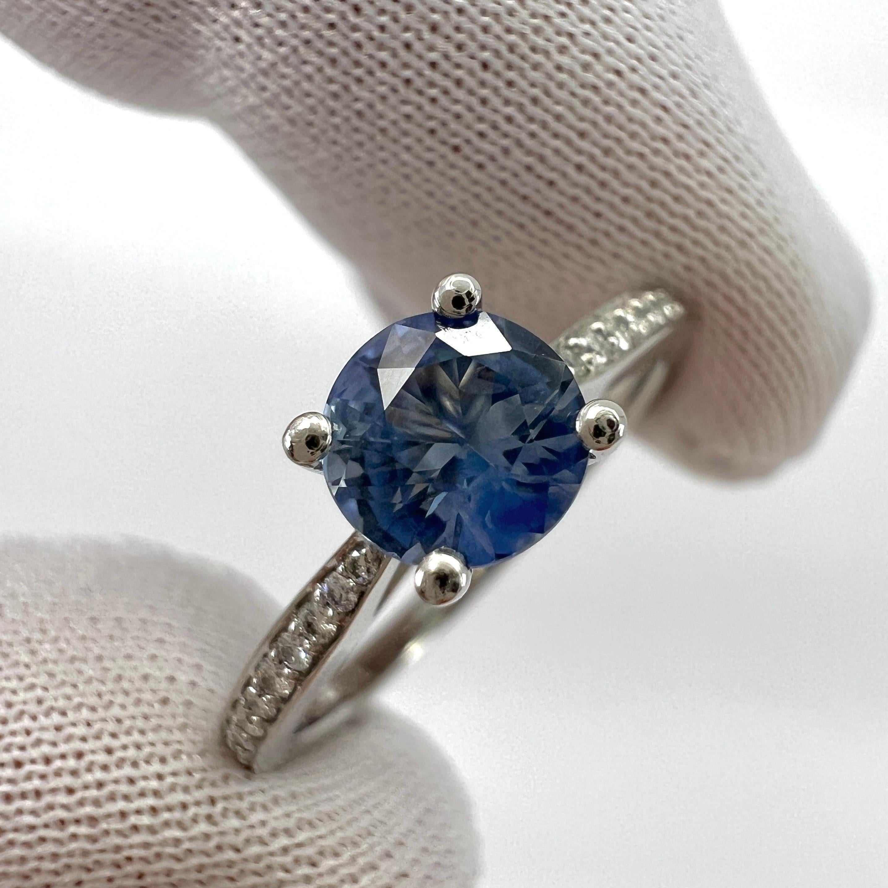 Fine Vivid Light Blue Ceylon Sapphire Diamond Platinum Round Brilliant Cut Ring 4