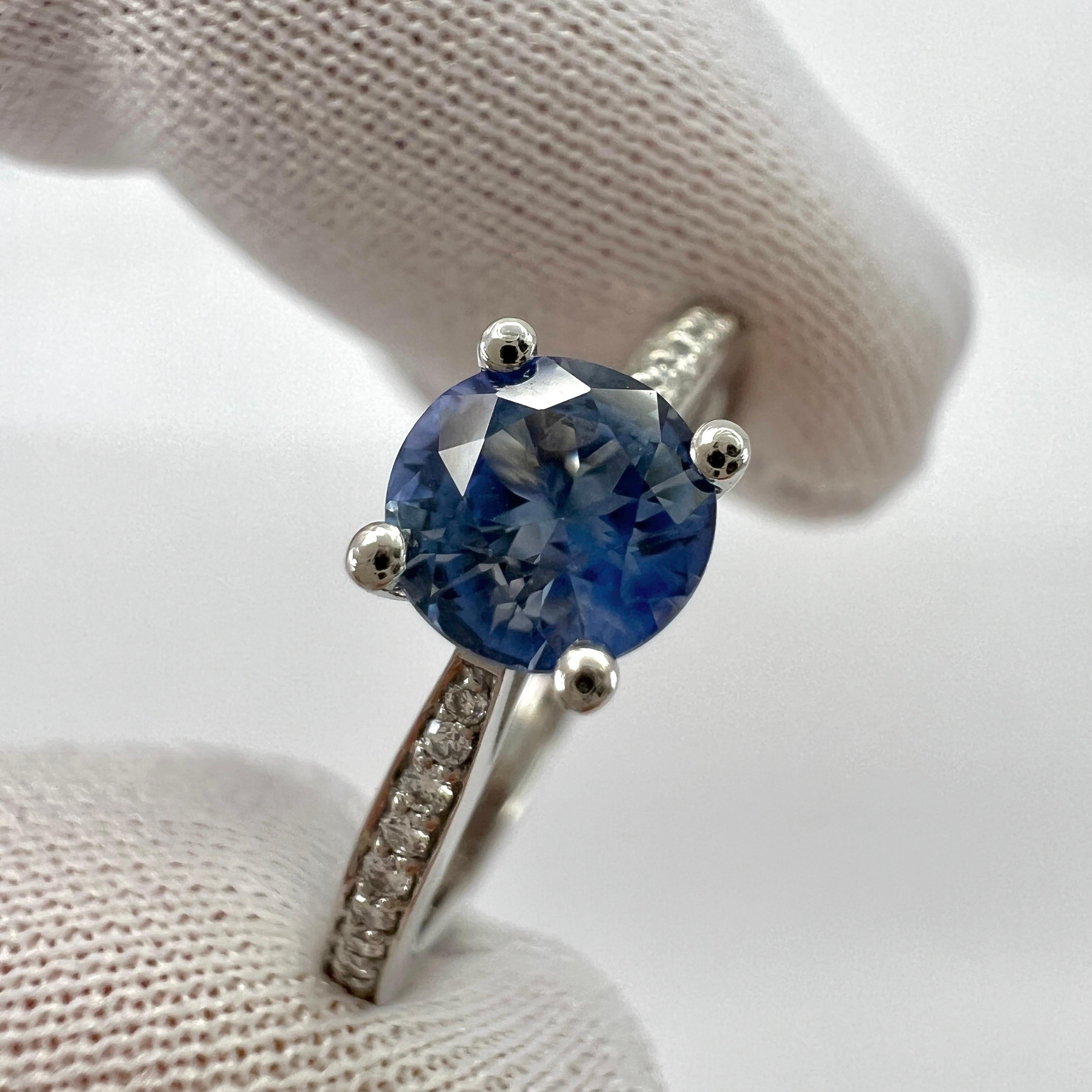 Fine Vivid Light Blue Ceylon Sapphire Diamond Platinum Round Brilliant Cut Ring 1