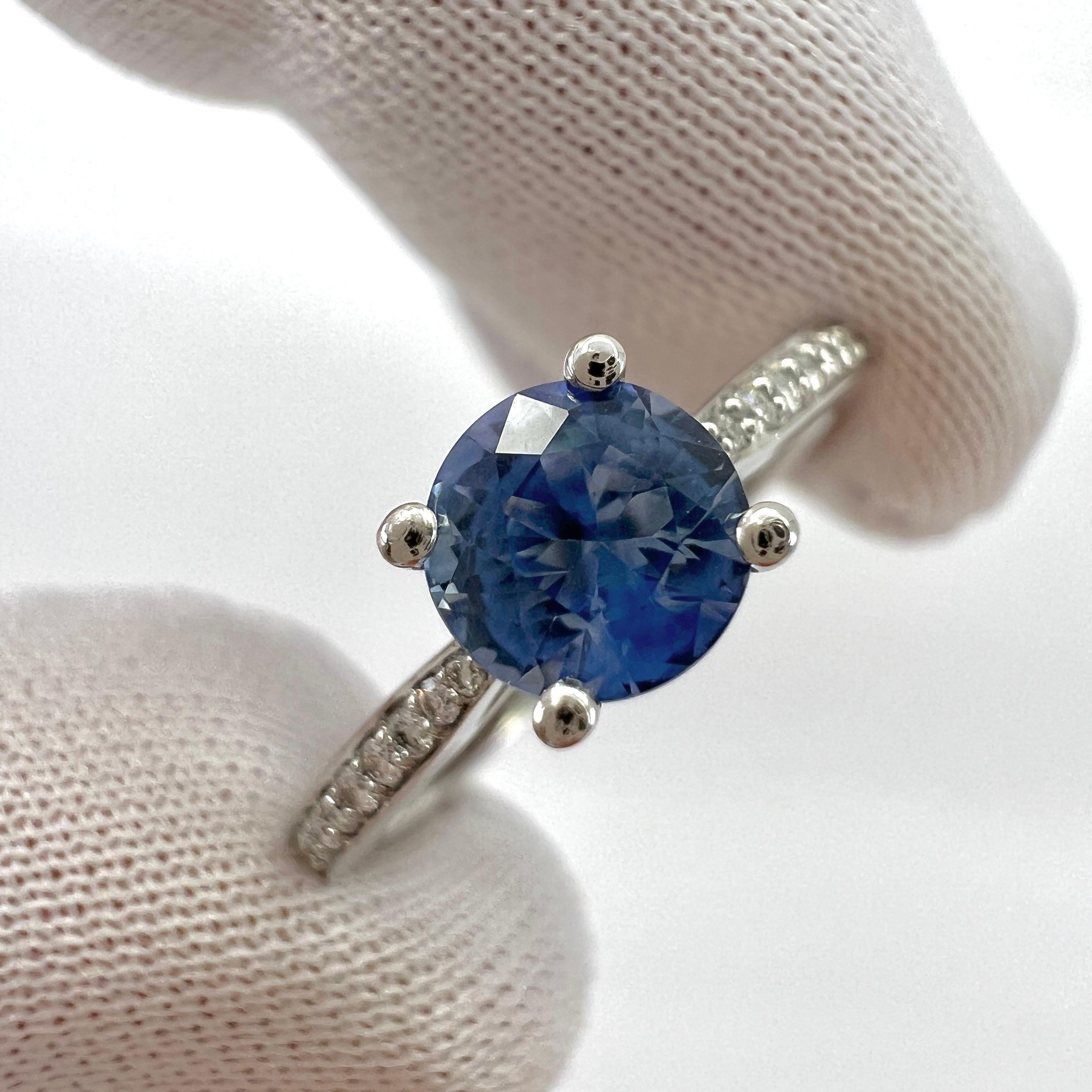 Fine Vivid Light Blue Ceylon Sapphire Diamond Platinum Round Brilliant Cut Ring 2