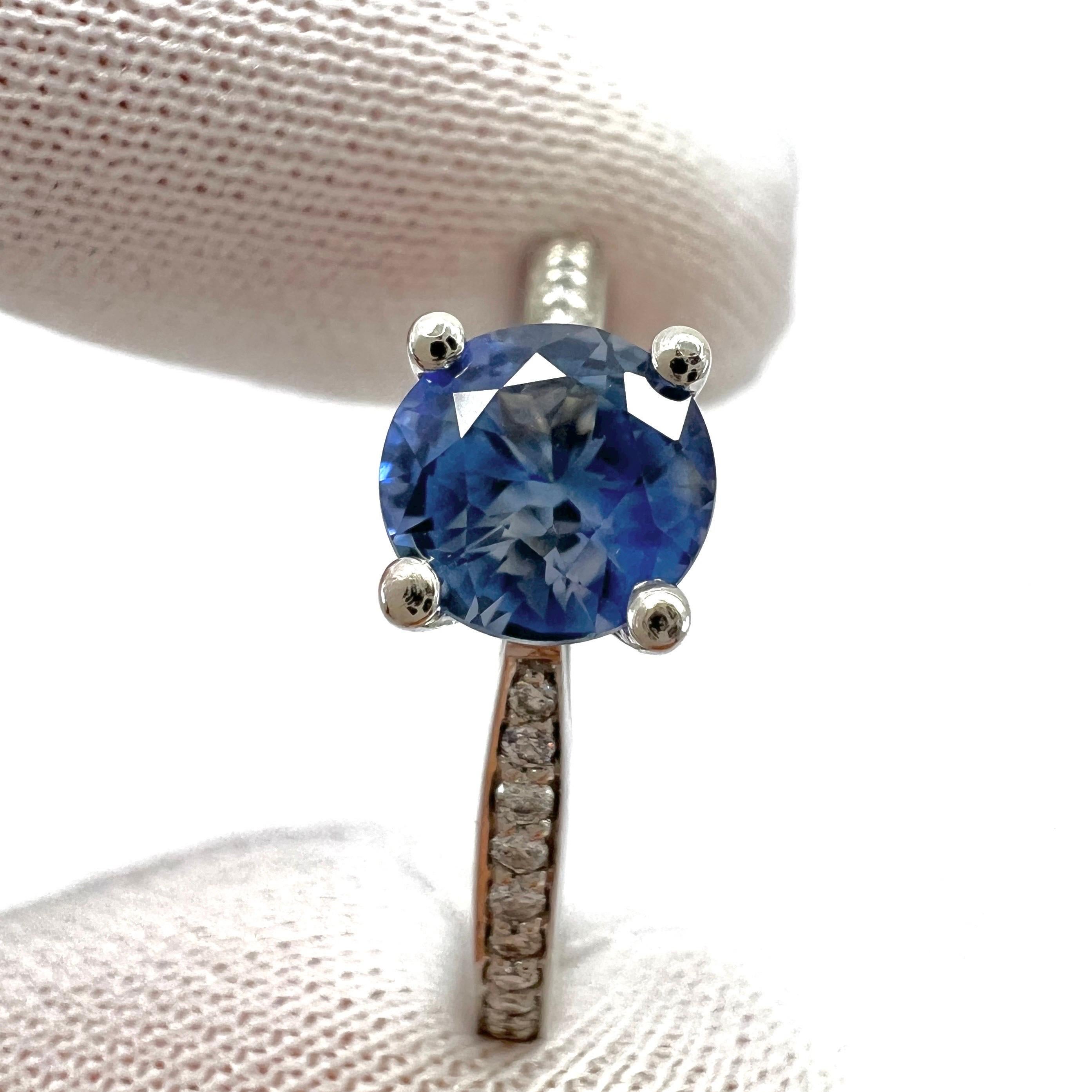 Fine Vivid Light Blue Ceylon Sapphire Diamond Platinum Round Brilliant Cut Ring 3