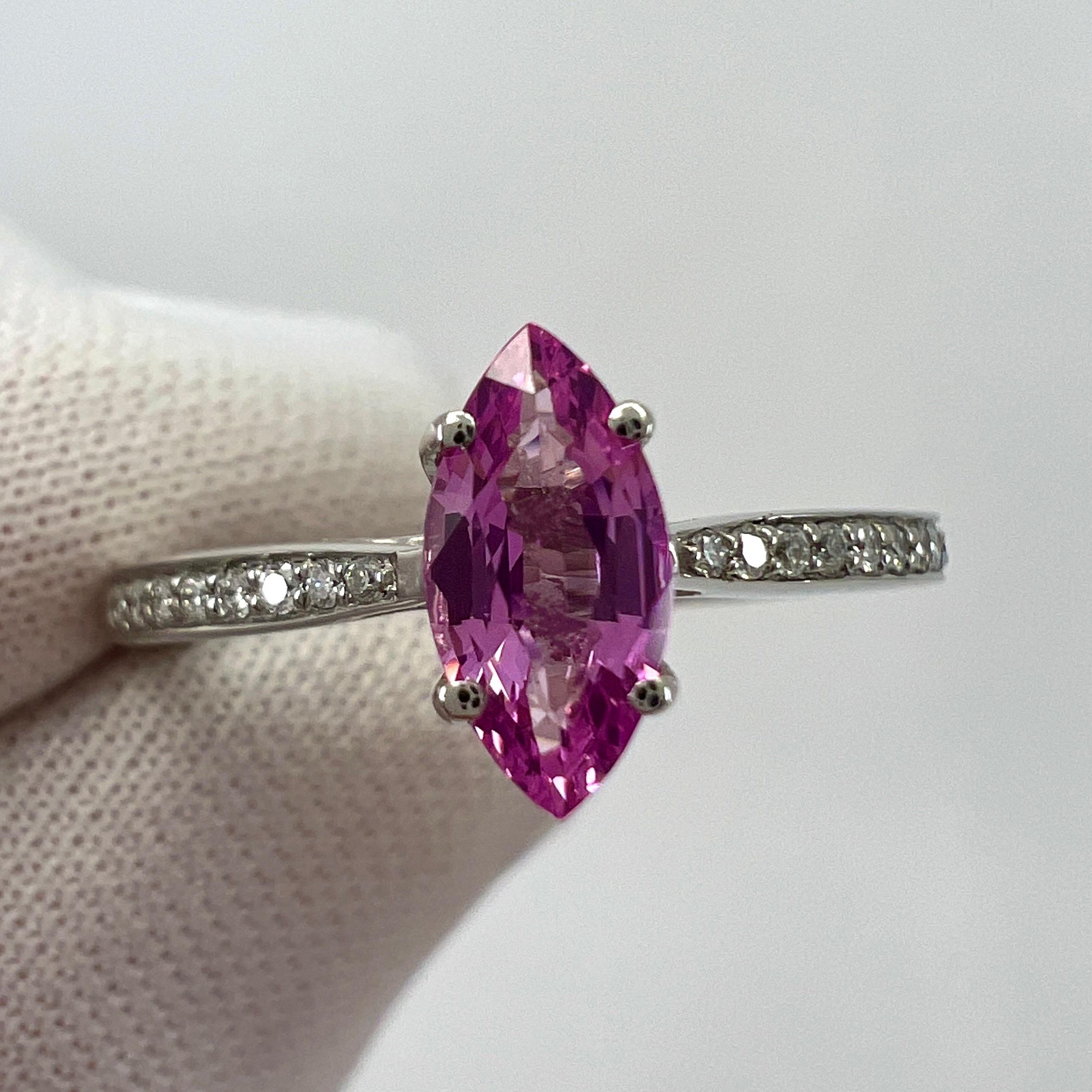 Women's Fine Vivid Pink Ceylon Sapphire And Diamond Marquise Cut Platinum Solitaire Ring For Sale