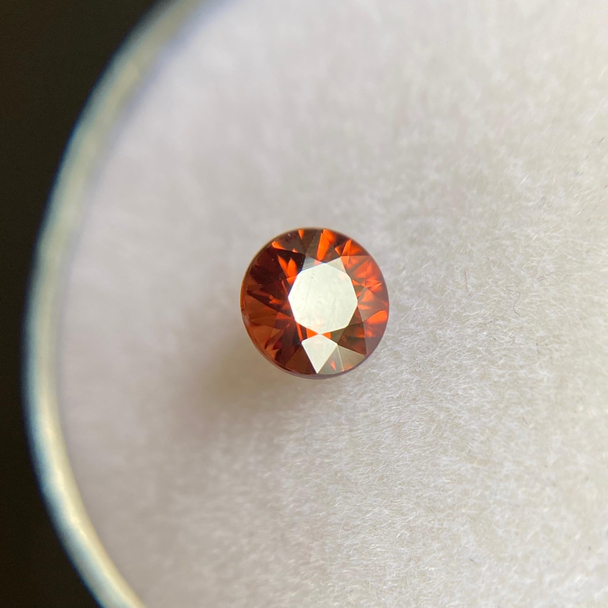 Fine Vivid Red Orange Zircon 0.71ct Round Diamond Cut Natural Loose Gem In New Condition In Birmingham, GB