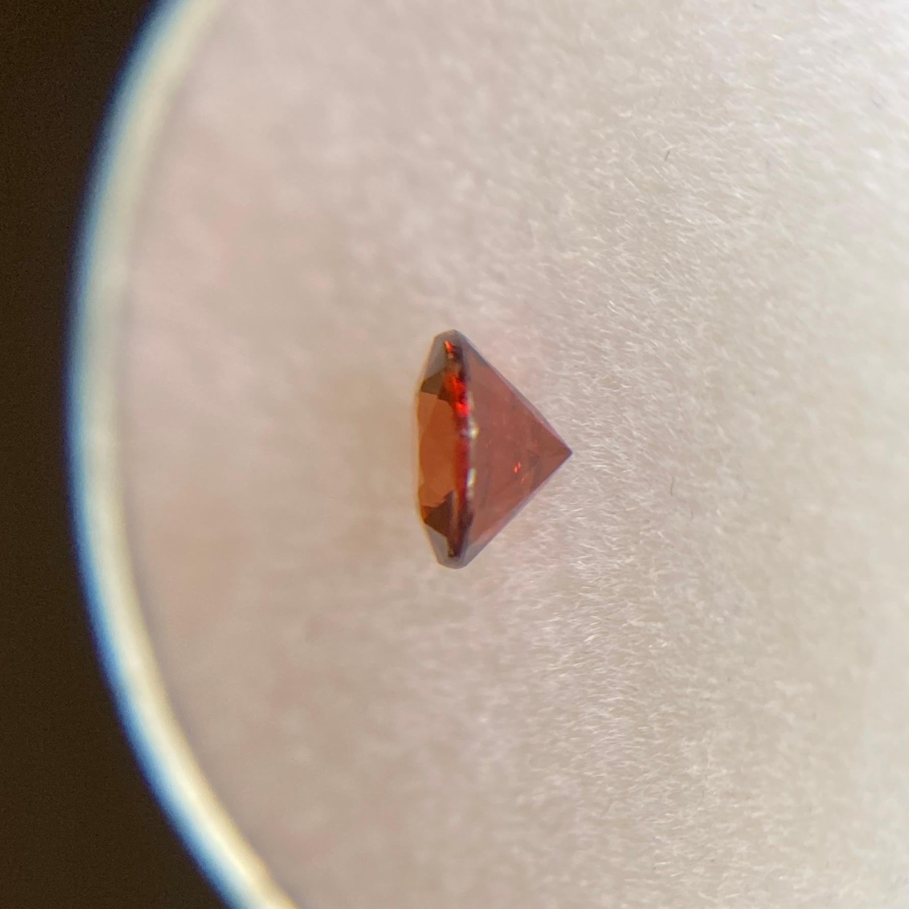 Women's or Men's Fine Vivid Red Orange Zircon 0.71ct Round Diamond Cut Natural Loose Gem