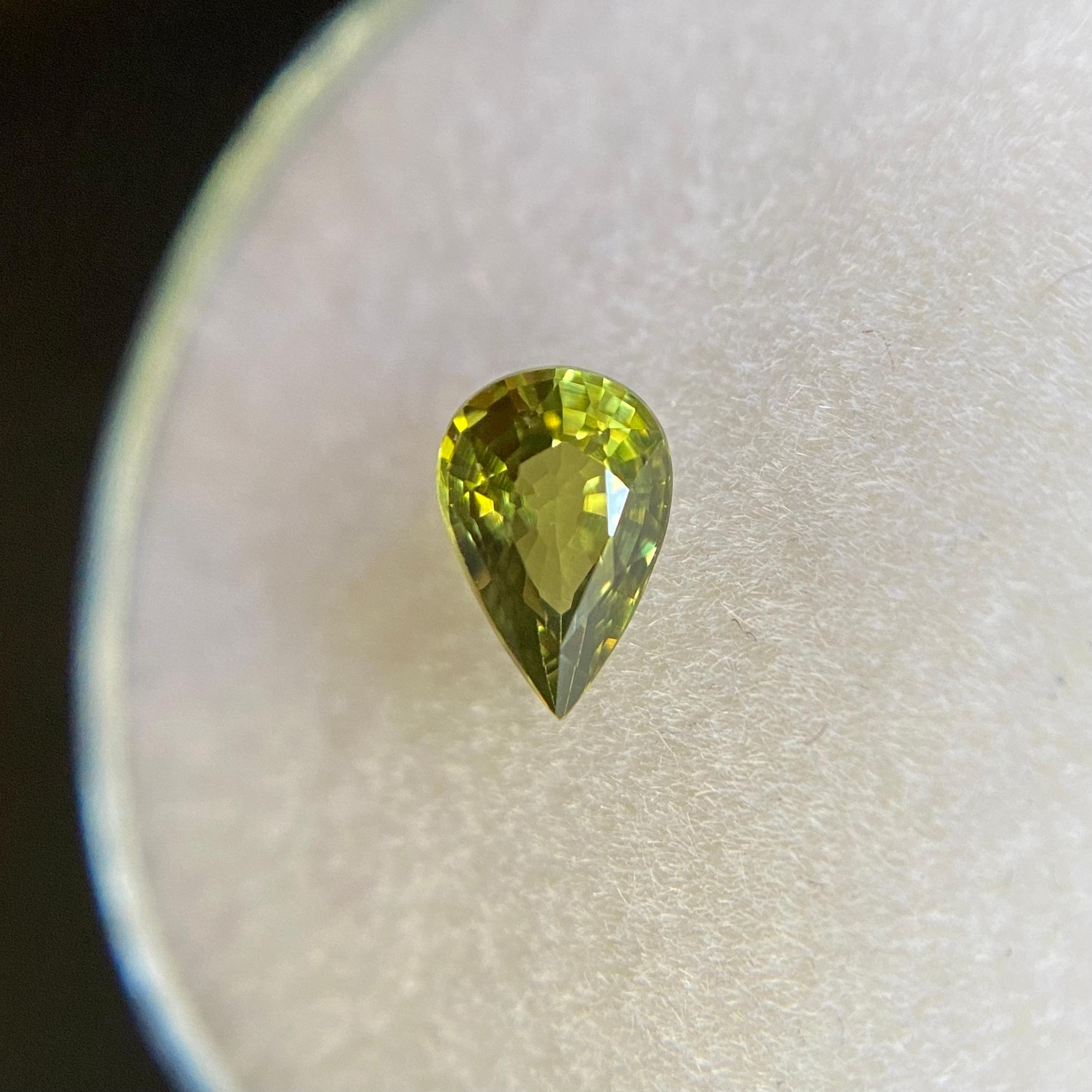 Emerald Cut Fine Vivid Yellow Green Australian Sapphire 0.60ct Pear Cut Untreated